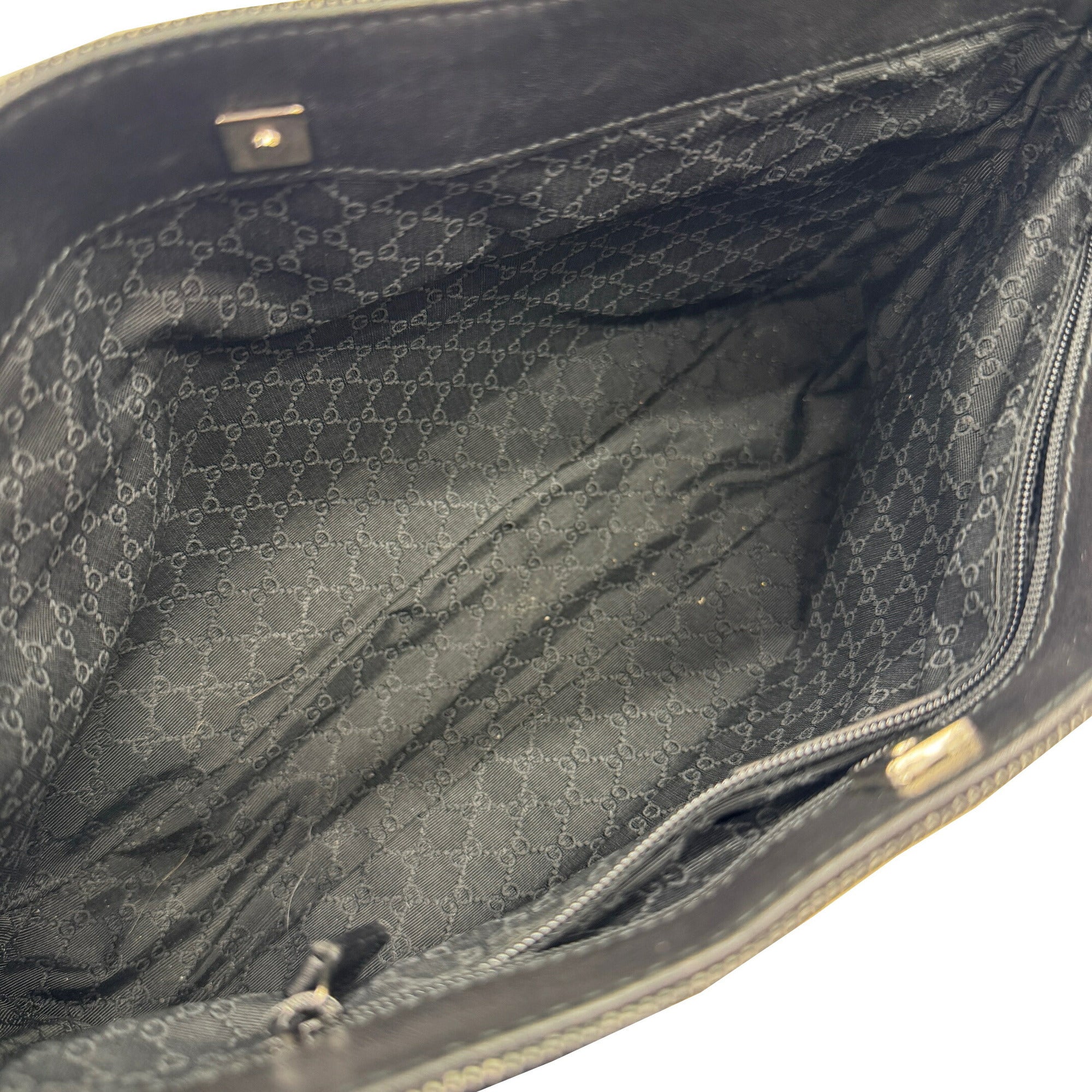 Gucci Sherry Line Black Denim Leather Handbag Tote Bag (Pre-Owned)