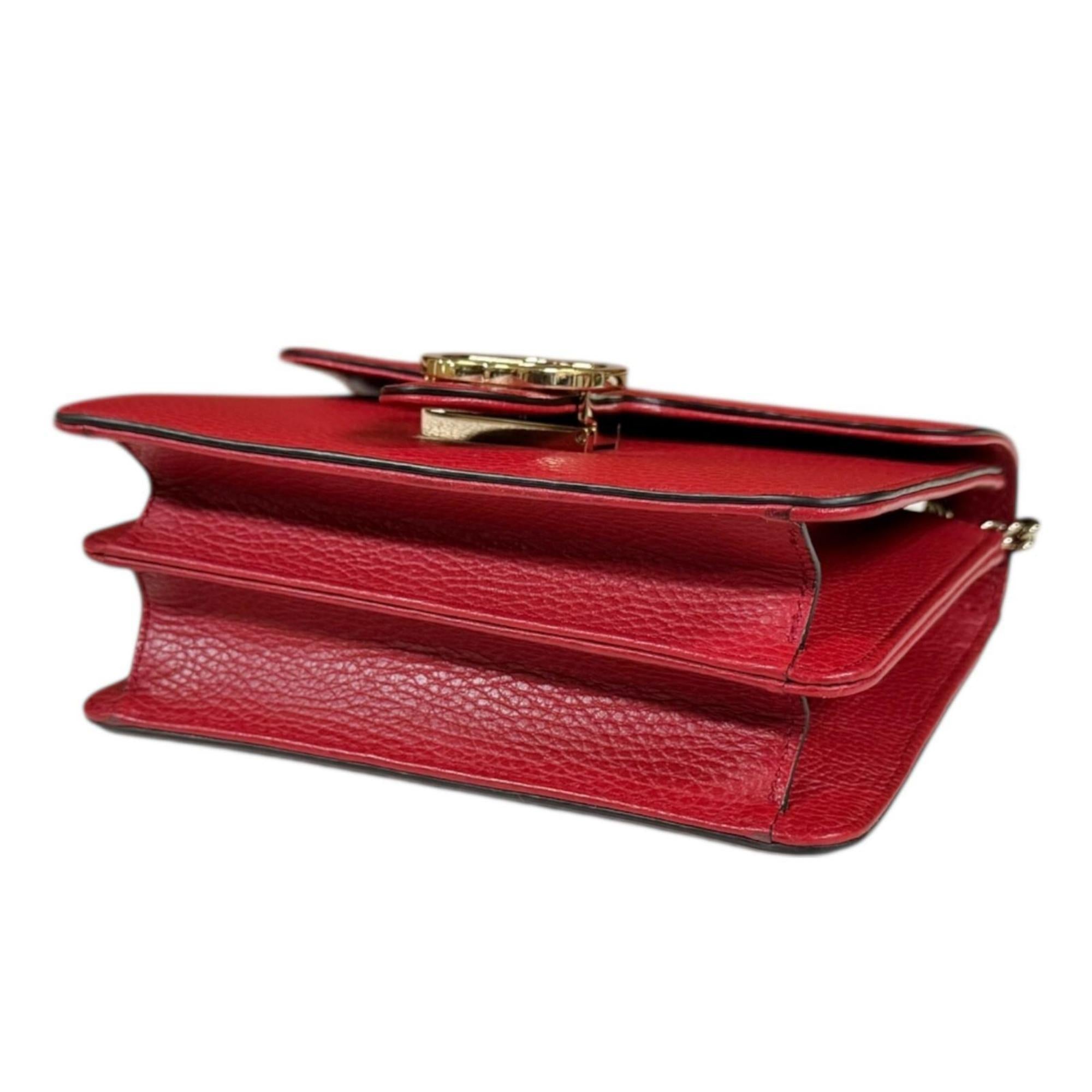 Gucci Red Color Leather Shoulder Bag (Pre-Owned)