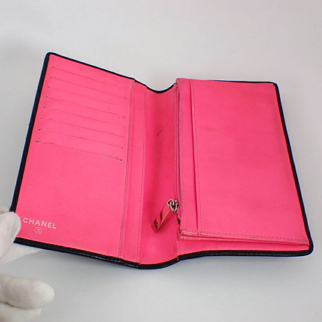 Chanel Black Pink Cambon Ligne Long Wallet (Bi-Fold) (Pre-Owned)