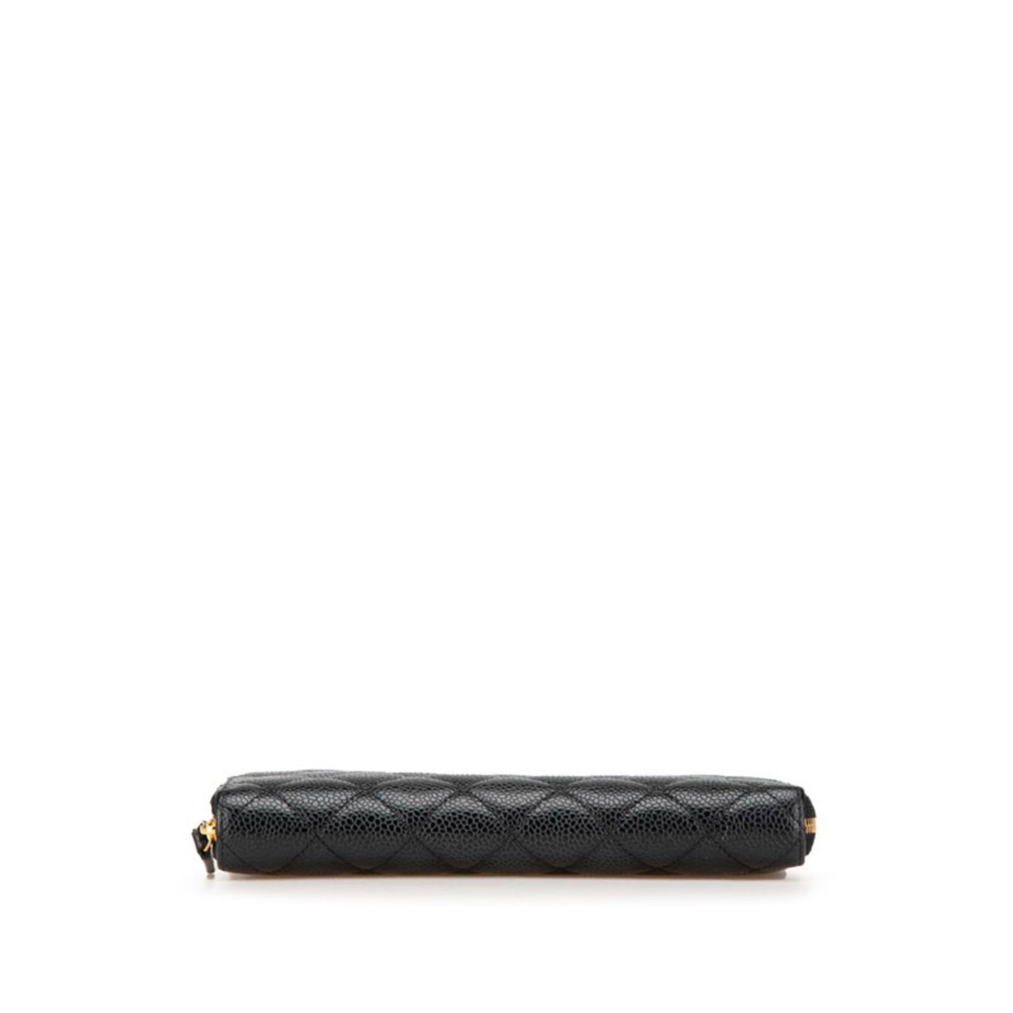 Chanel Black Grained Calfskin Long Wallet (Bi-Fold) (Pre-Owned)