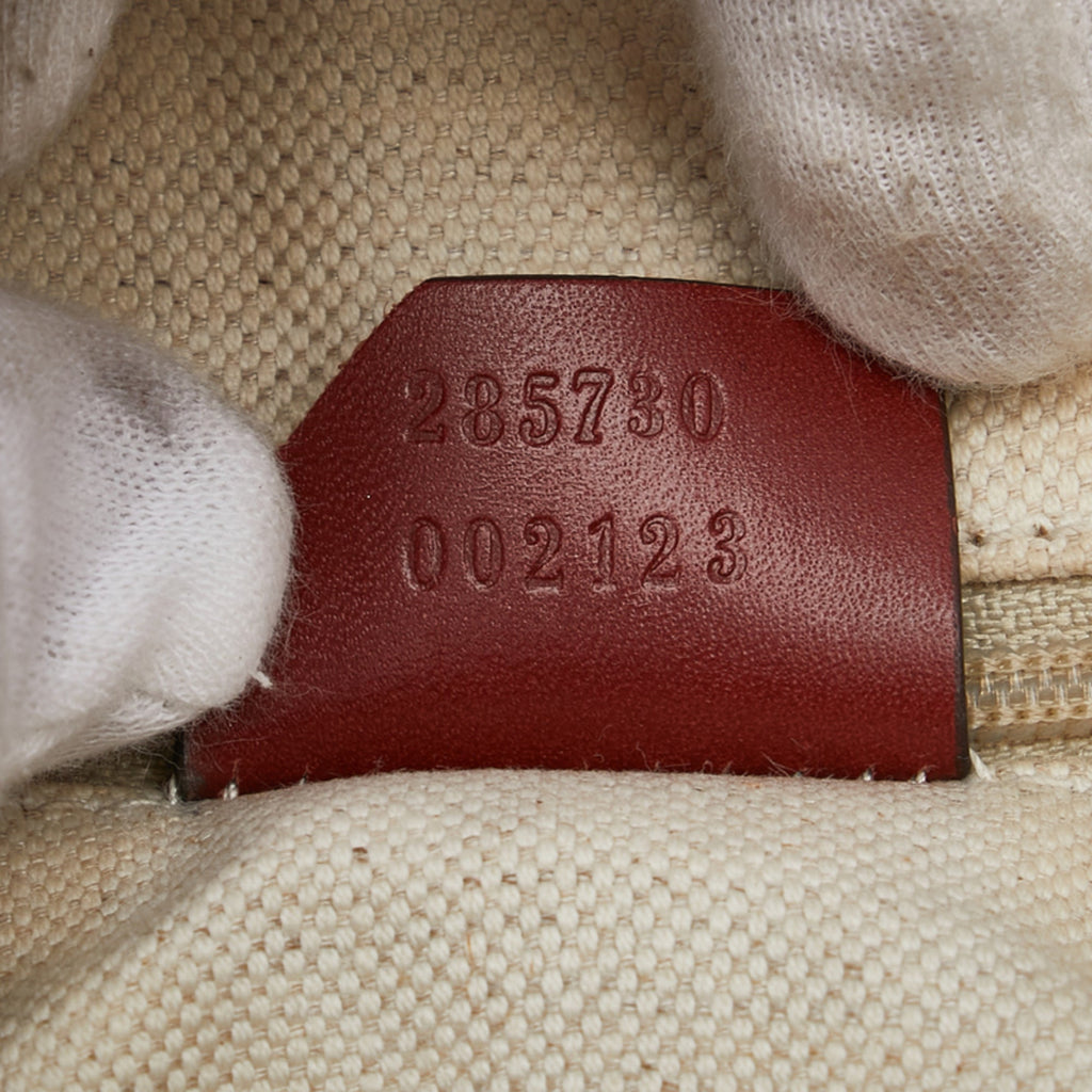 Gucci Beige Red Color Canvas Leather Shoulder Bag Tote Bag (Pre-Owned)