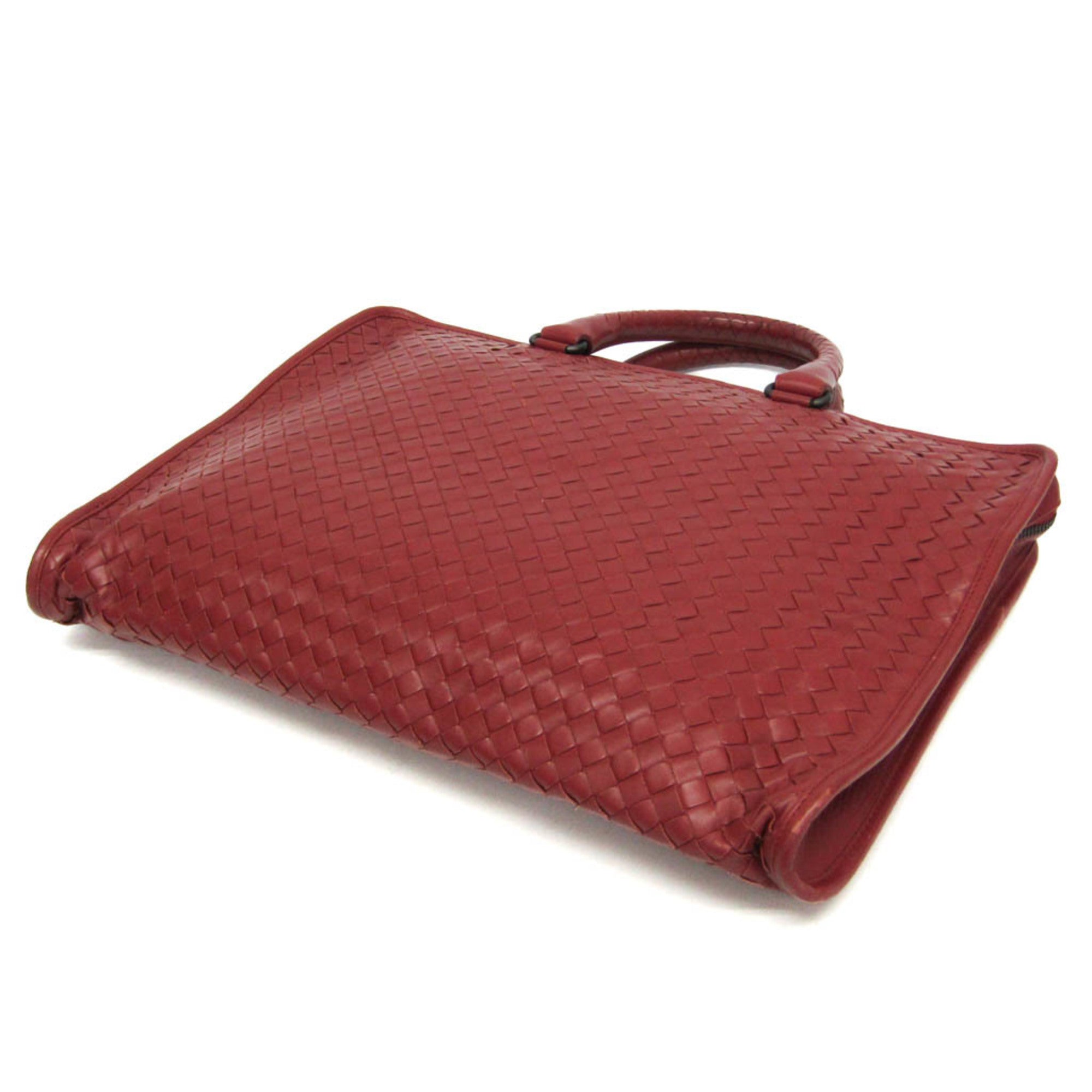 Bottega Veneta Soft Slim Briefcase Intrecciato Nappa Red Leather Briefcase Bag (Pre-Owned)