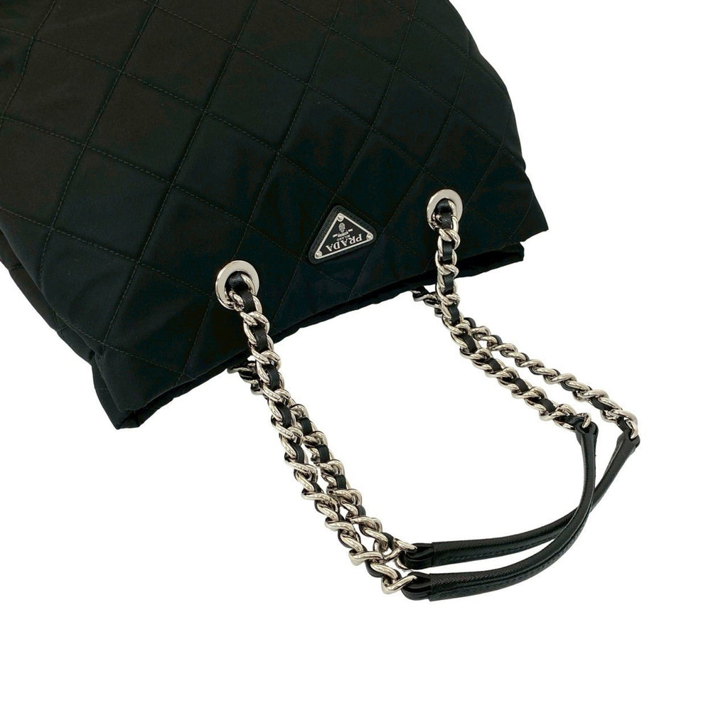 Prada Black Nylon Leather Shoulder Bag Tote Bag (Pre-Owned)