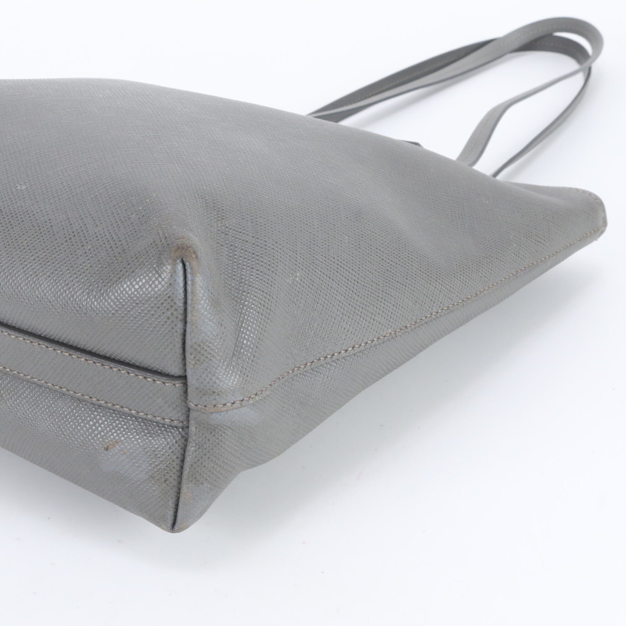 Prada Saffiano Gray Leather Handbag Tote Bag (Pre-Owned)