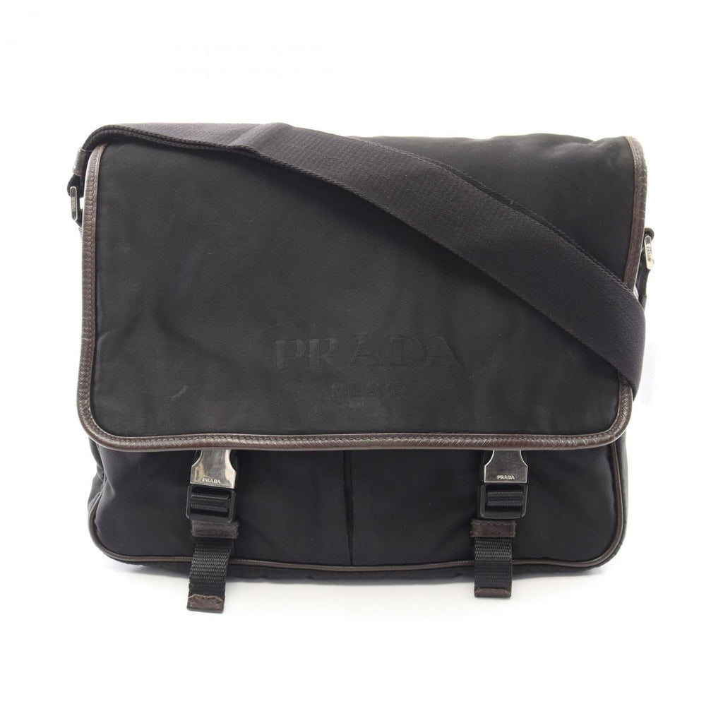 Prada Black Brown Canvas Leather Handbag Shoulder Bag (Pre-Owned)