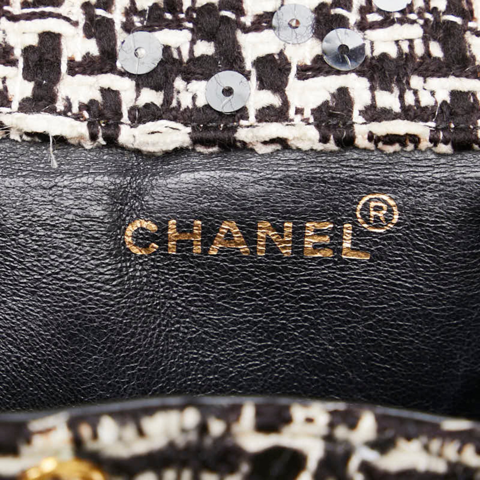 Chanel Black White Tweed Spangles Backpack (Pre-Owned)
