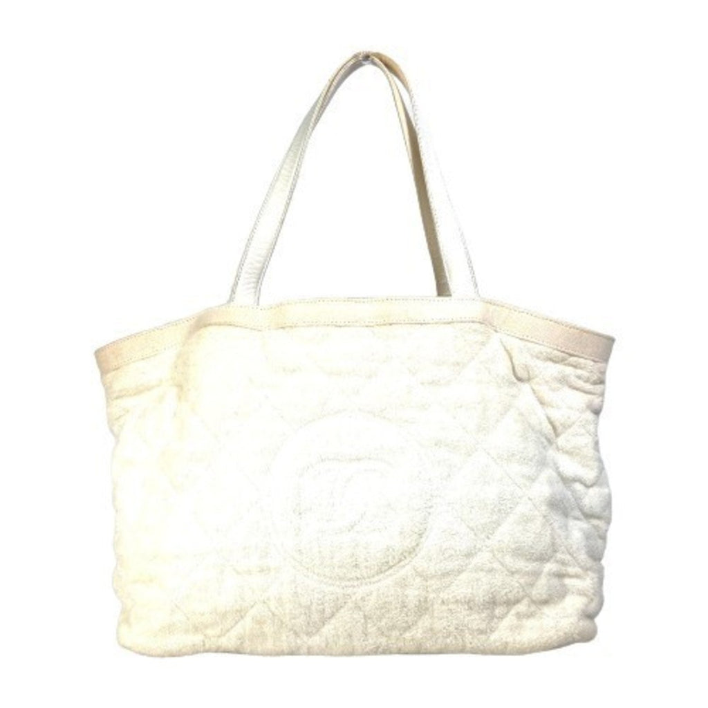 Chanel White Cotton Leather Beach Bag Shoulder Bag Tote Bag (Pre-Owned)