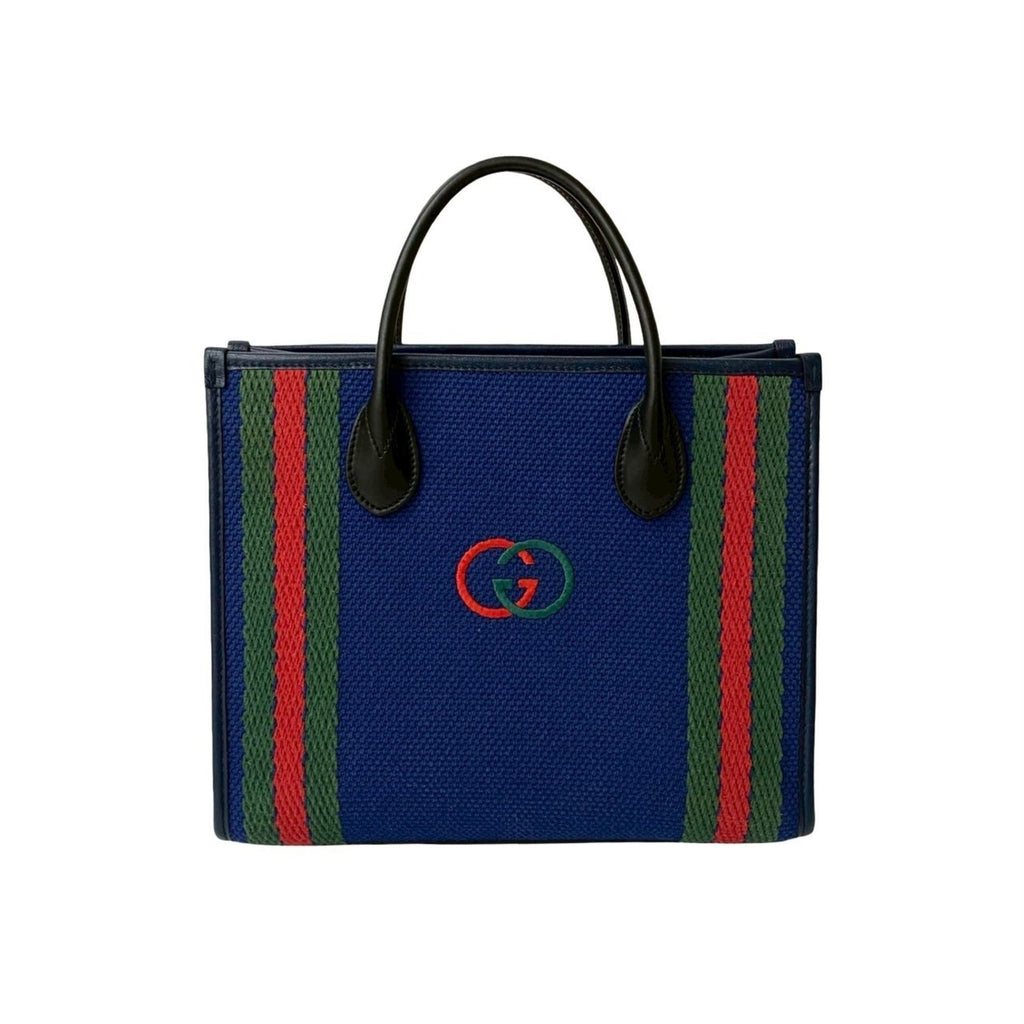 Gucci Black Blue Green Navy Red Color Canvas Handbag Tote Bag (Pre-Owned)