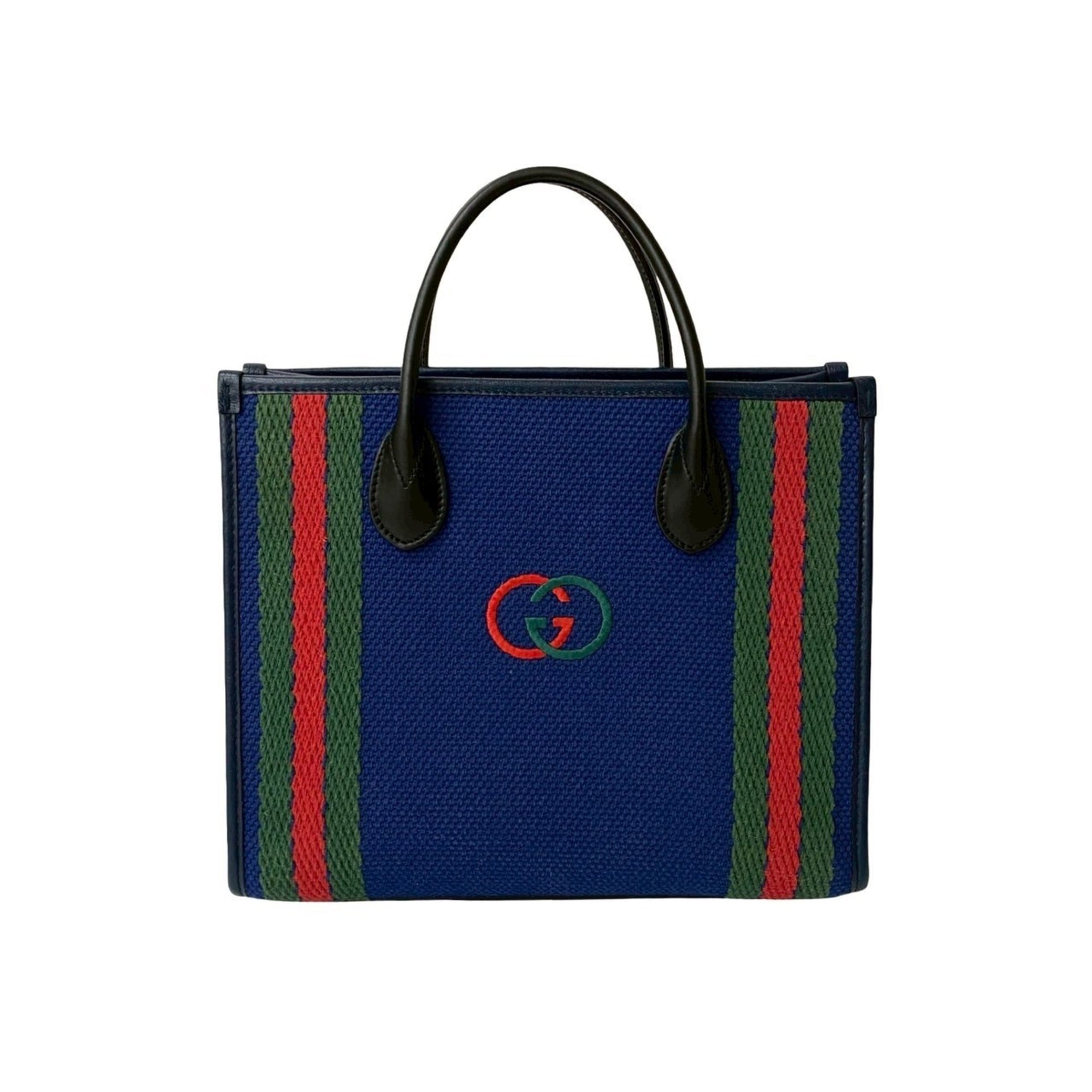 Gucci Black Blue Green Navy Red Color Canvas Handbag Tote Bag (Pre-Owned)
