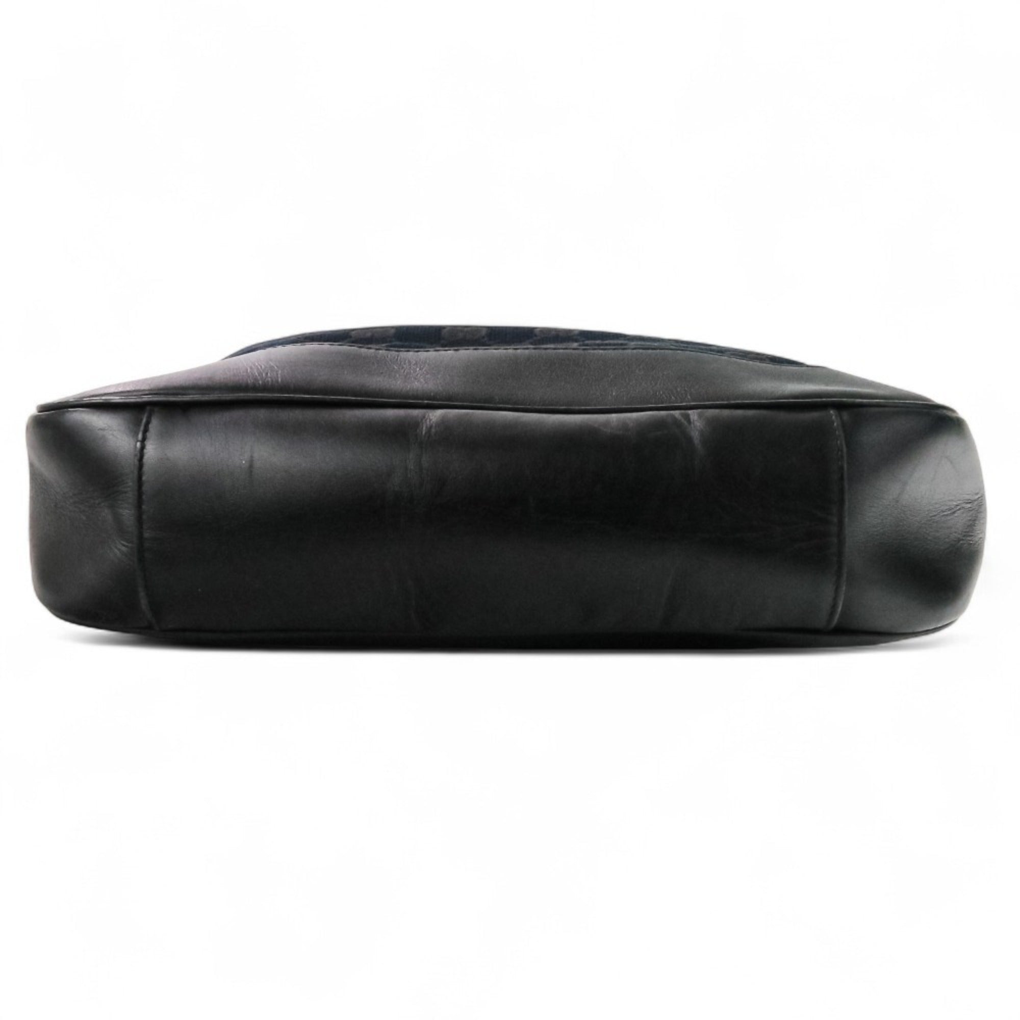 Gucci Black Leather Gg Canvas Handbag Shoulder Bag (Pre-Owned)