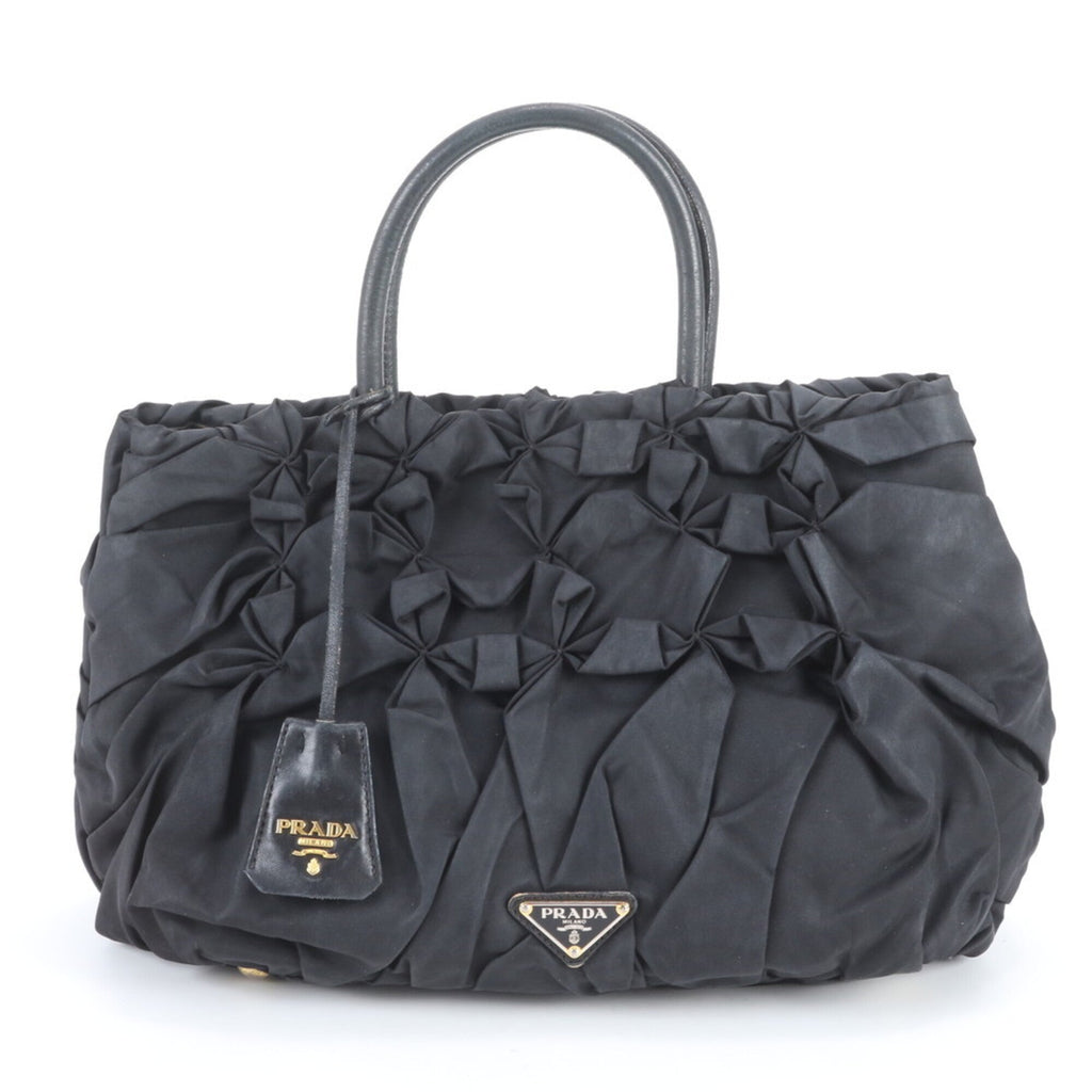 Prada Black Nylon Leather Handbag Tote Bag (Pre-Owned)