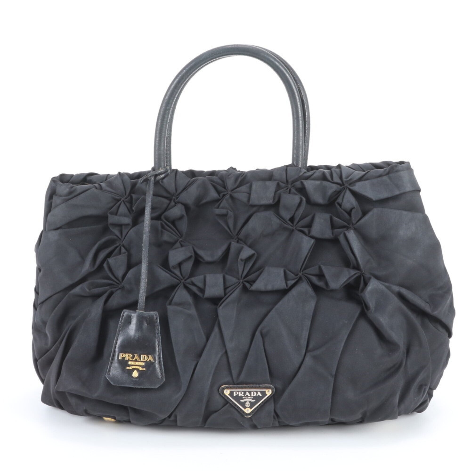 Prada Black Nylon Leather Handbag Tote Bag (Pre-Owned)