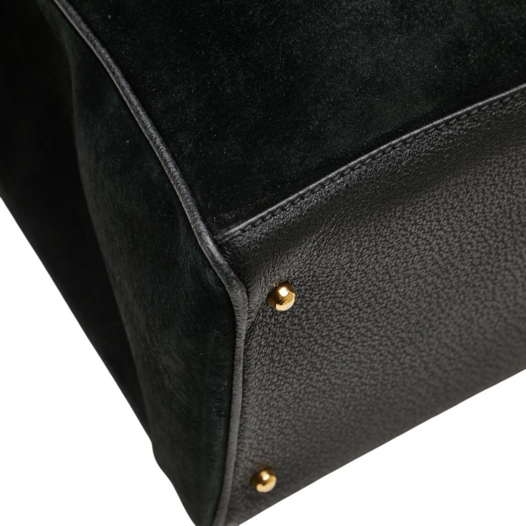 Gucci Bamboo Black Suede Leather Shoulder Bag Tote Bag (Pre-Owned)