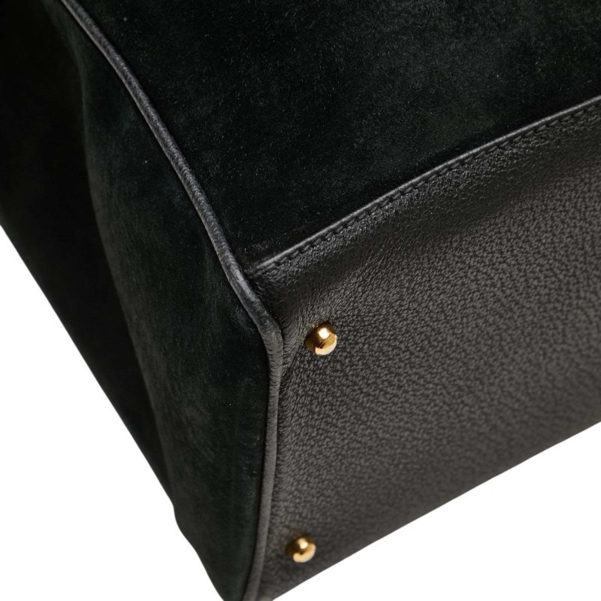 Gucci Bamboo Black Suede Leather Shoulder Bag Tote Bag (Pre-Owned)