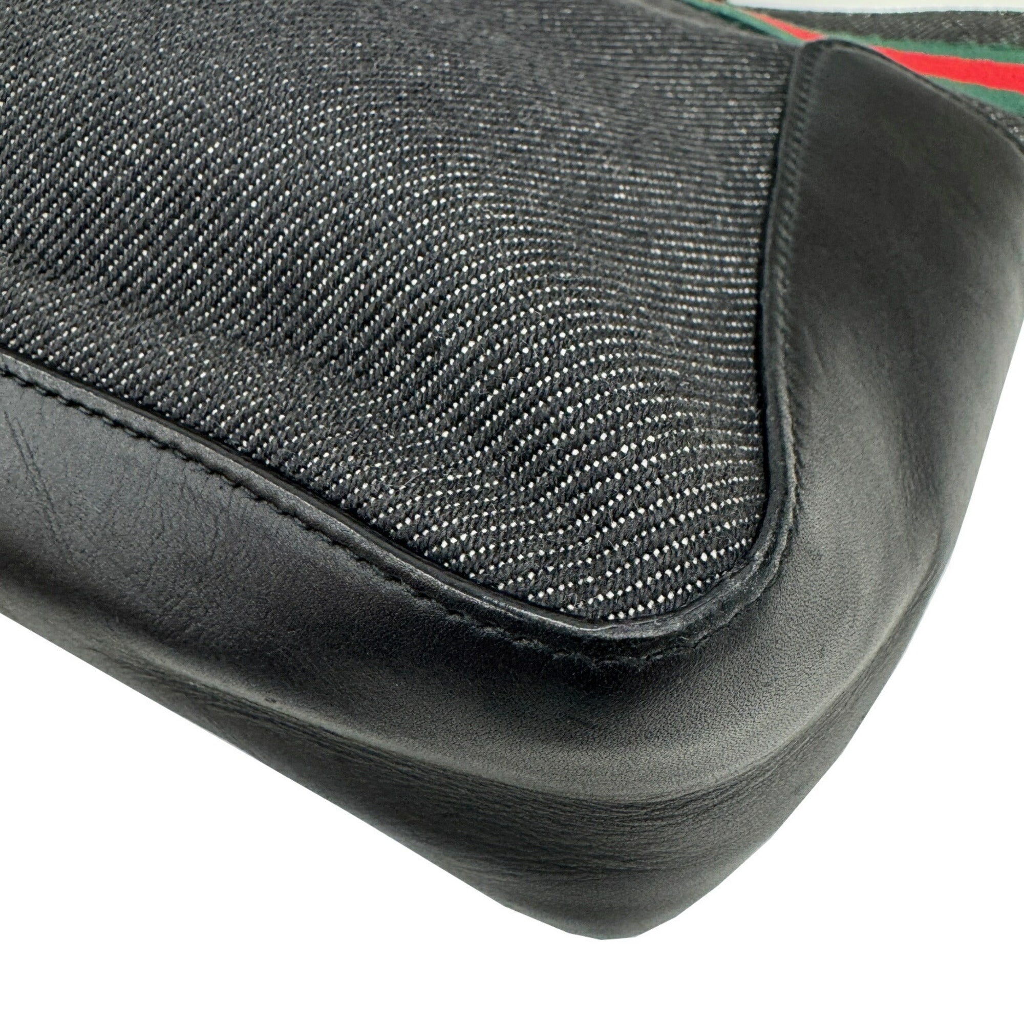 Gucci Sherry Line Black Denim Leather Handbag Tote Bag (Pre-Owned)