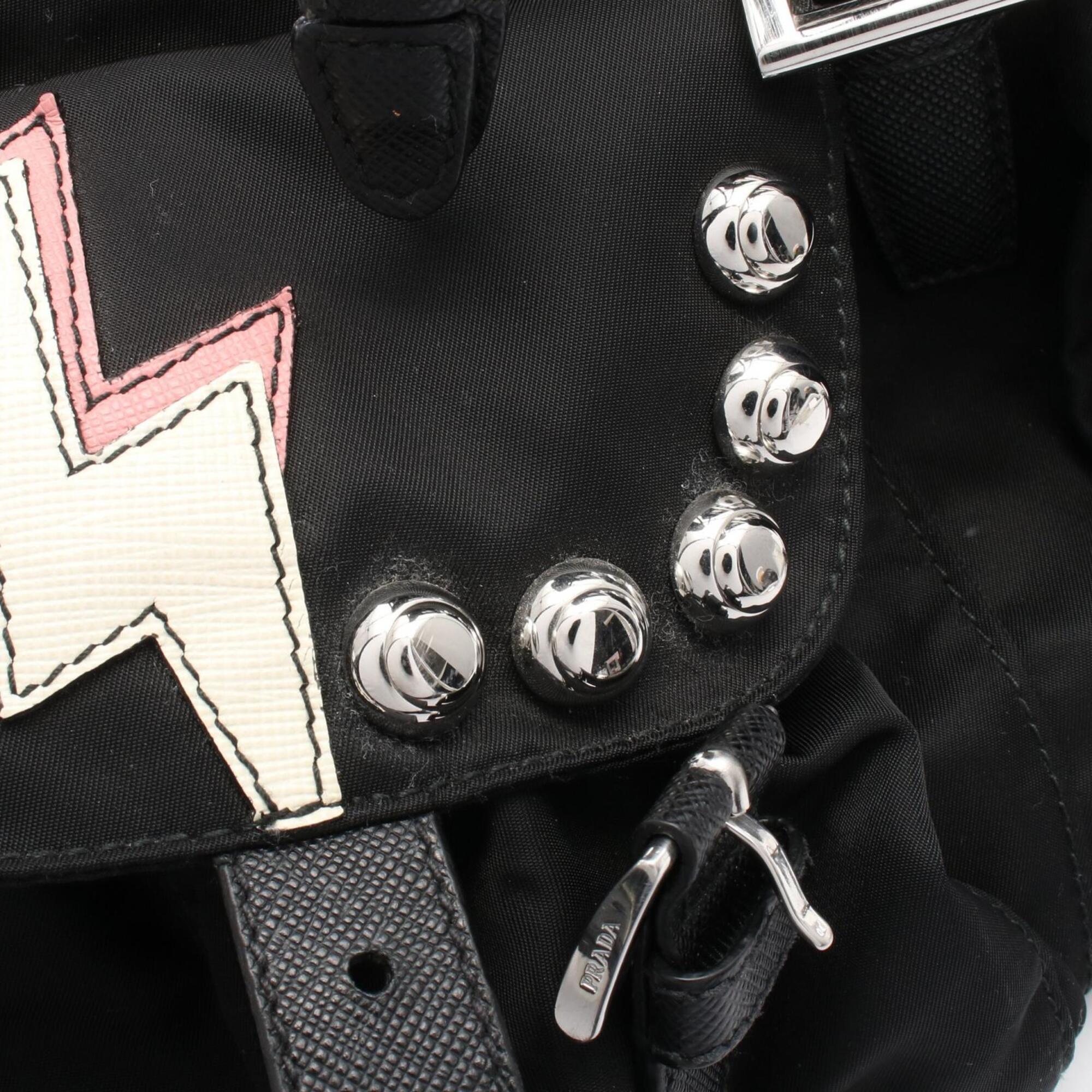 Prada Black Pink White Nylon Leather Backpack Handbag (Pre-Owned)