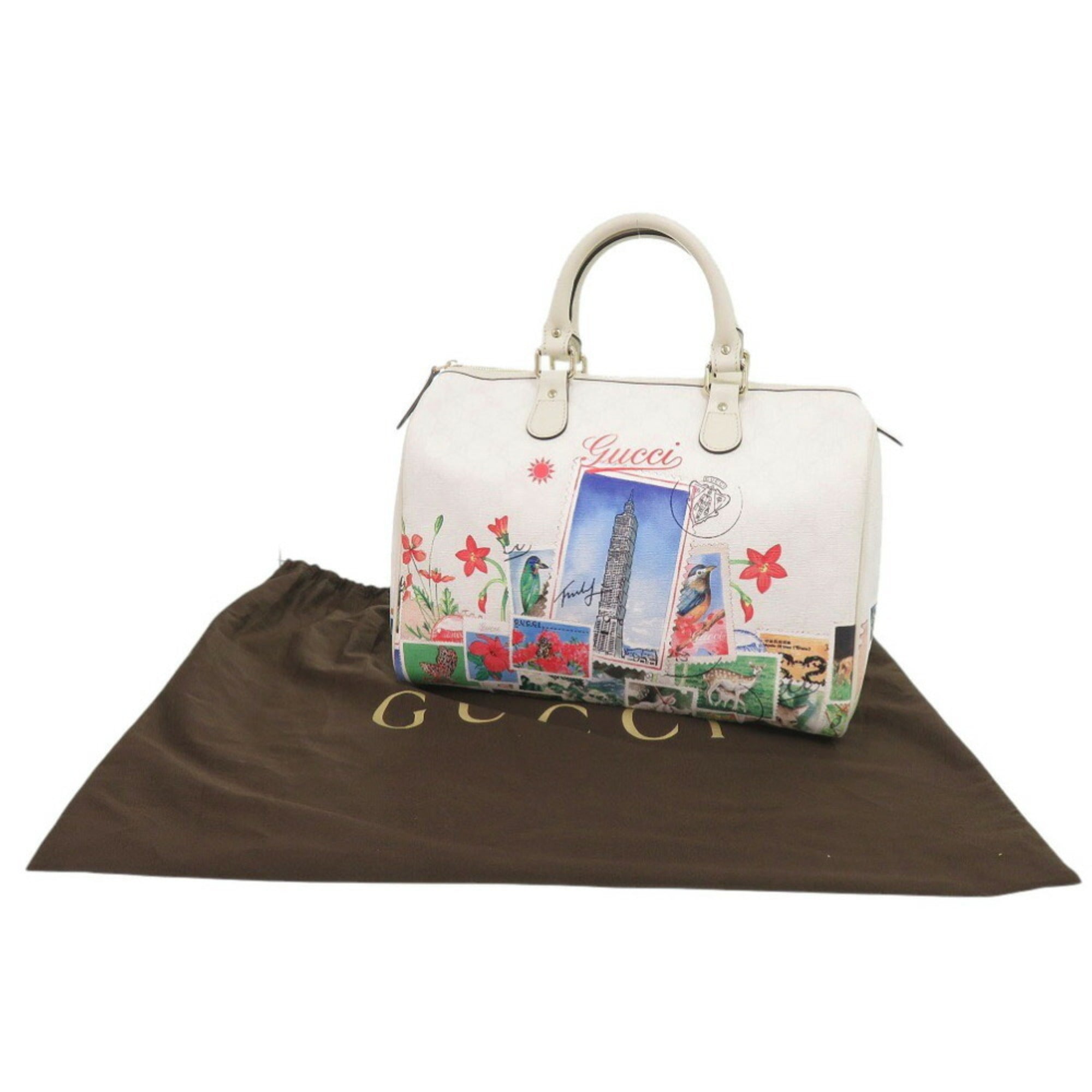 Gucci White Leather Boston Bag Handbag (Pre-Owned)