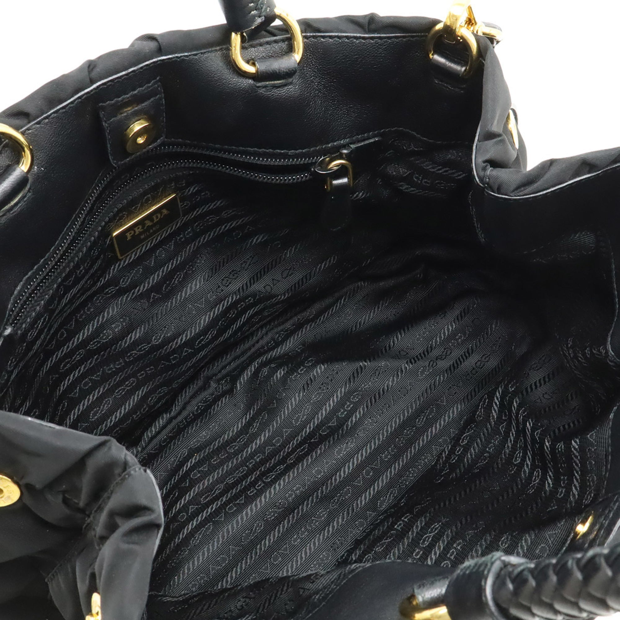 Prada Black Nero Nylon Leather Handbag Shoulder Bag Tote Bag (Pre-Owned)