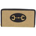 Gucci Beige Navy Canvas Leather Long Wallet (Bi-Fold) (Pre-Owned)