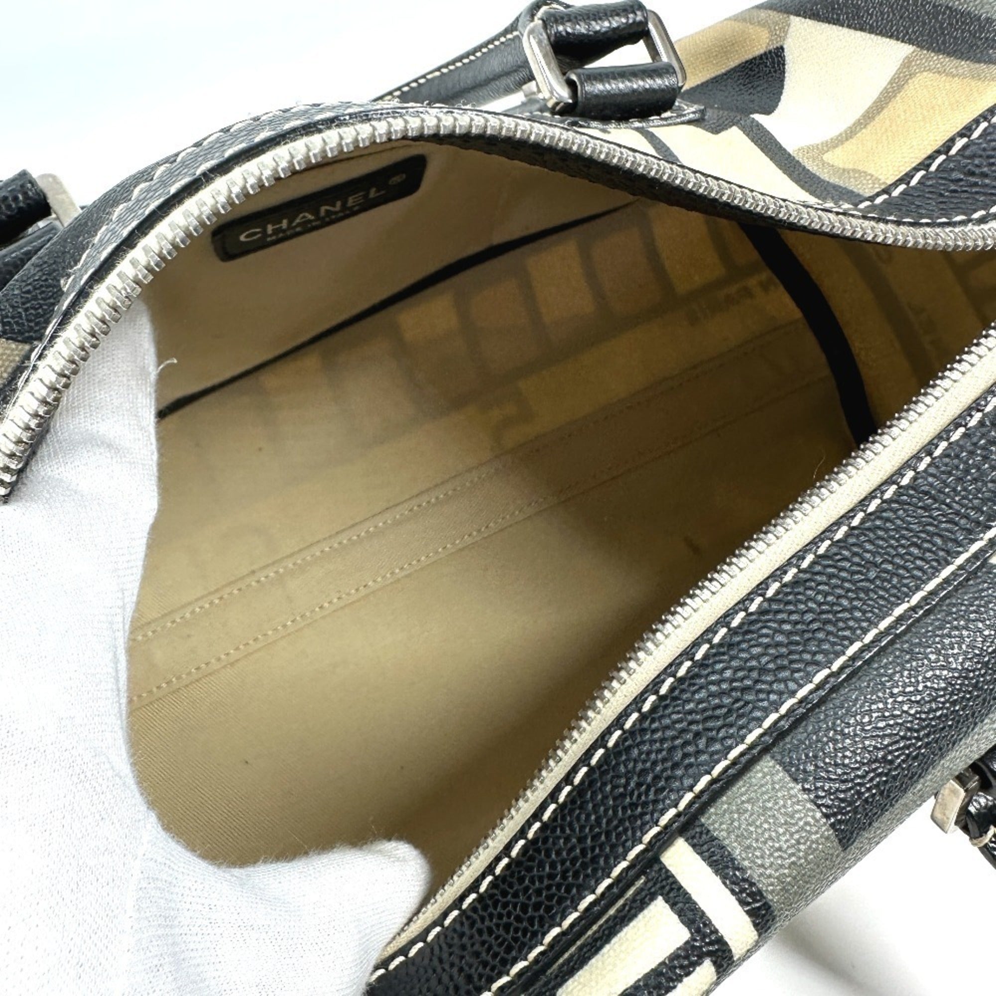 Chanel Black Yellow Pvc Boston Bag Handbag (Pre-Owned)