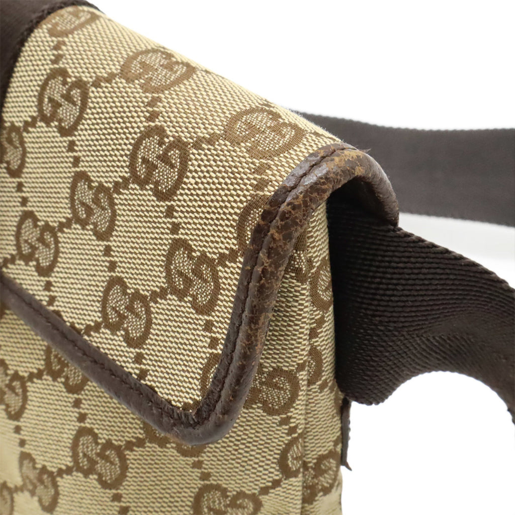 Gucci Beige Dark Brown Canvas Leather Pouch Sling Bag (Pre-Owned)