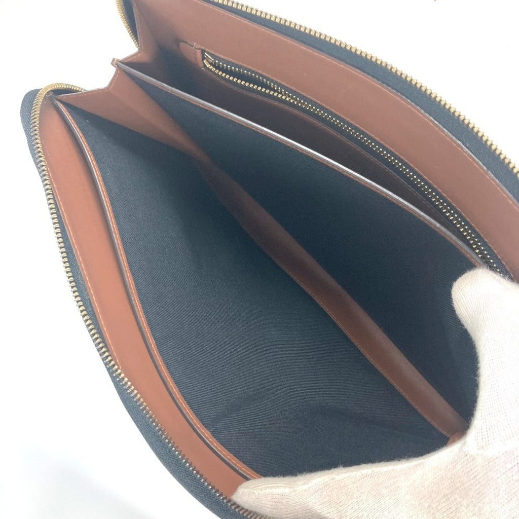 Burberry Brown Leather Canvas Clutch Bag Pouch (Pre-Owned)