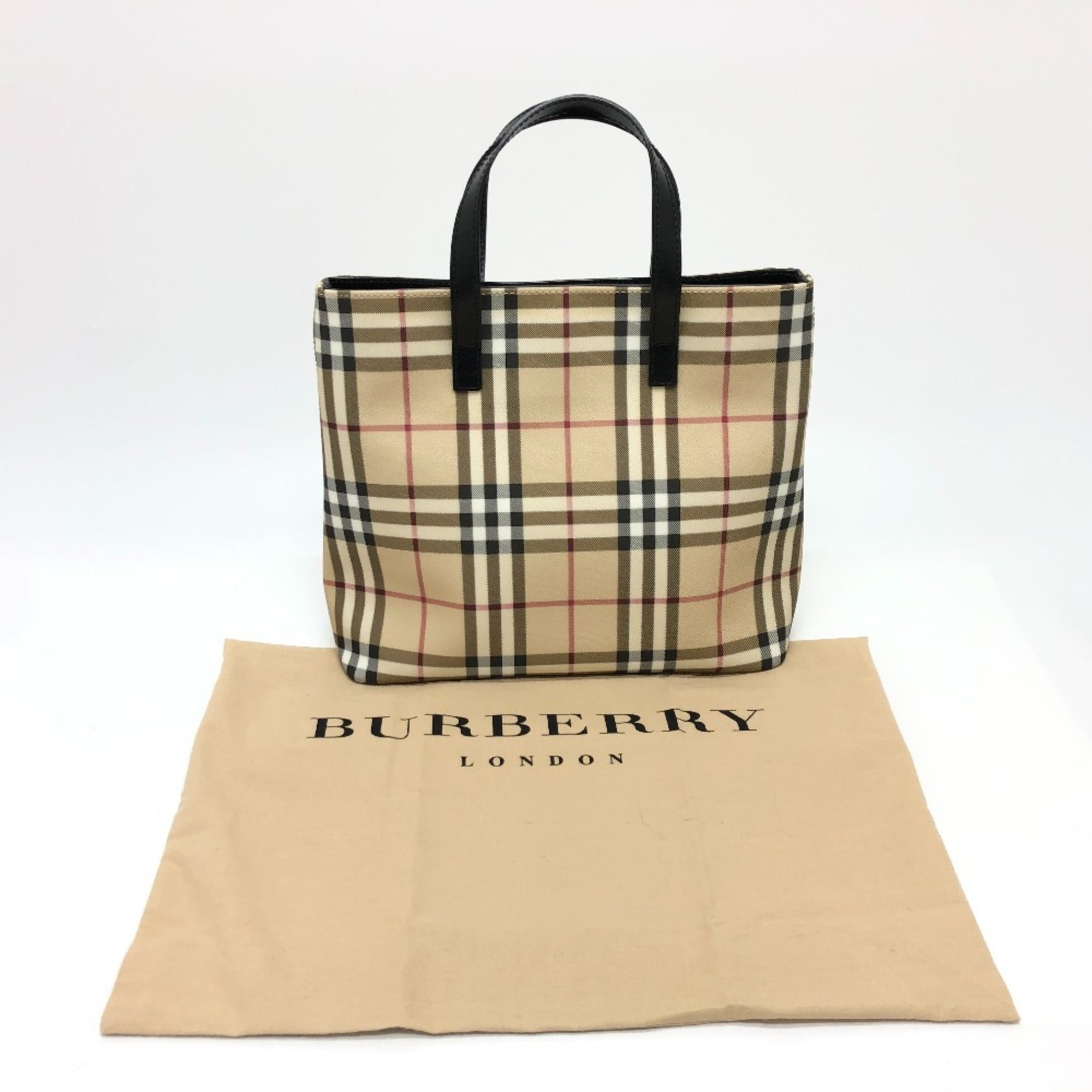 Burberry Beige Black Red Color Pvc Leather Handbag Tote Bag (Pre-Owned)