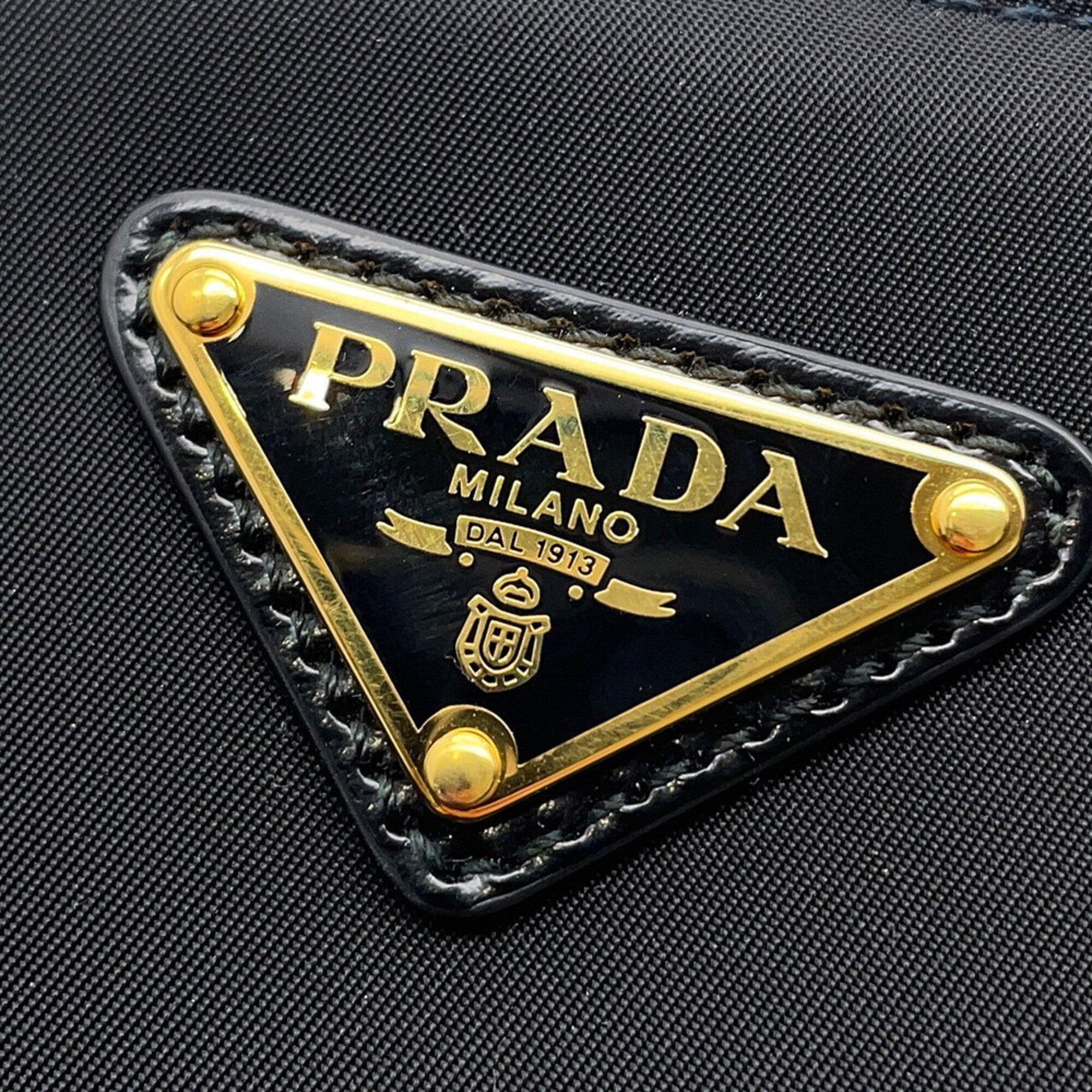 Prada Black Nylon Leather Handbag Shoulder Bag (Pre-Owned)