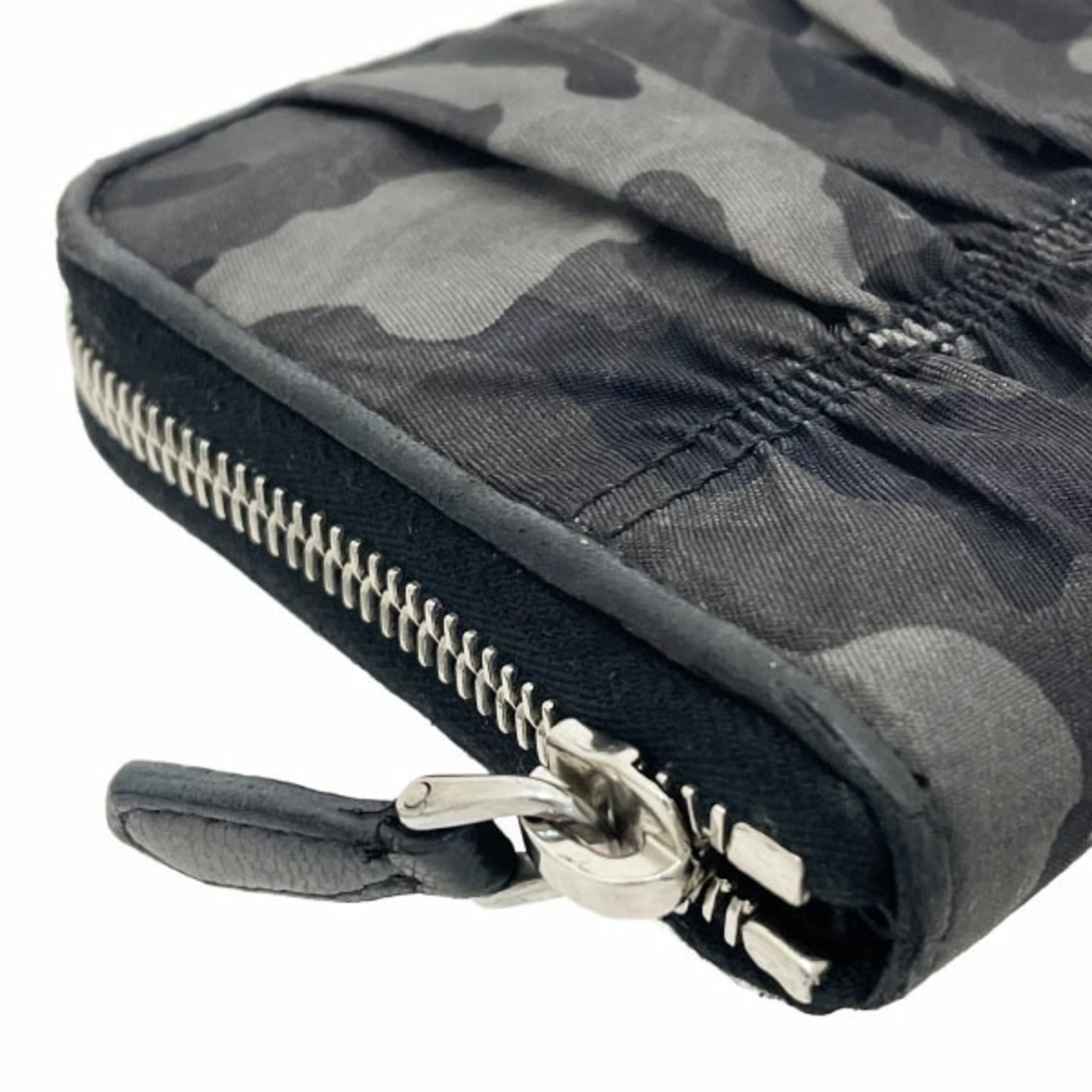 Prada Black Gray Nylon Leather Long Wallet (Bi-Fold) (Pre-Owned)