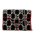 Gucci Black Red Color Tweed Leather Chain/Shoulder Wallet (Pre-Owned)