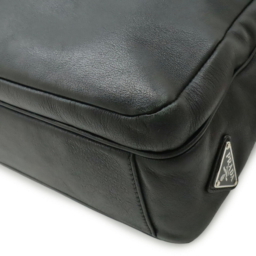 Prada Black Nero White Leather Shoulder Bag Tote Bag (Pre-Owned)