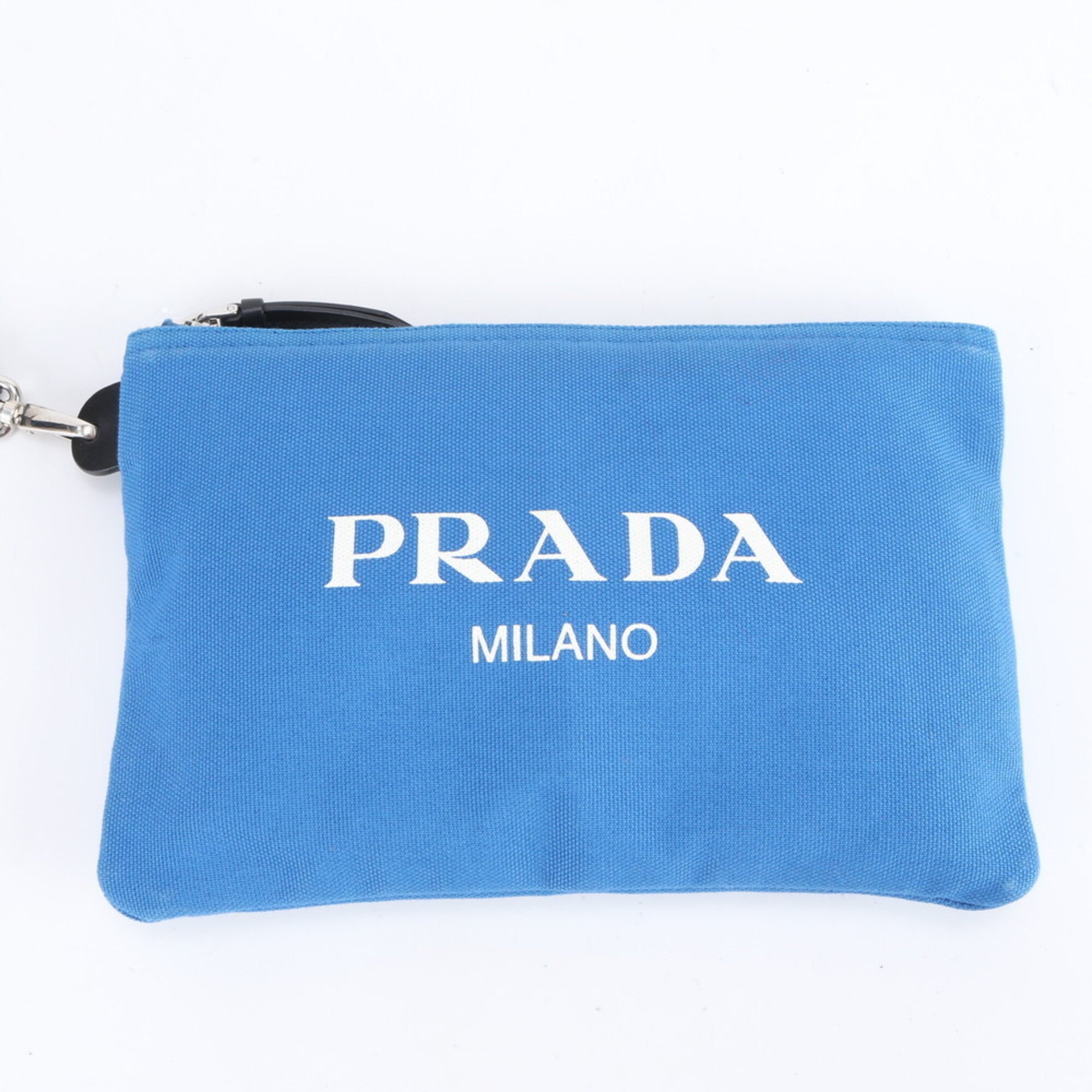 Prada Black Blue White Leather Canvas Handbag Tote Bag (Pre-Owned)