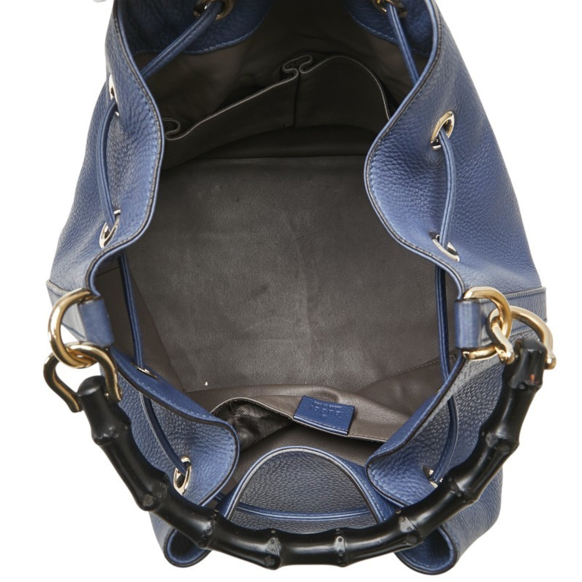 Gucci Bamboo Navy Leather Handbag Shoulder Bag (Pre-Owned)