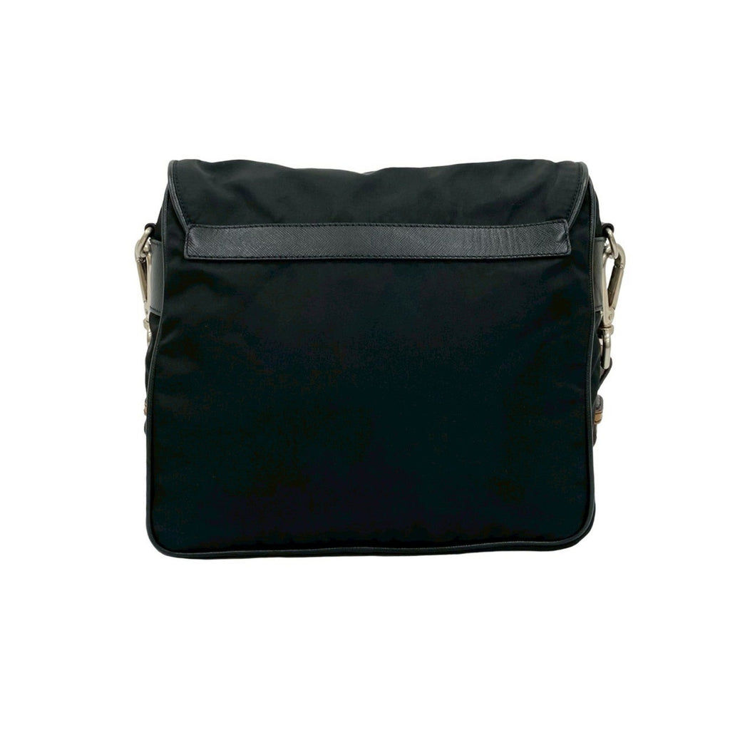 Prada Black Brown Leather Nylon Handbag Shoulder Bag (Pre-Owned)