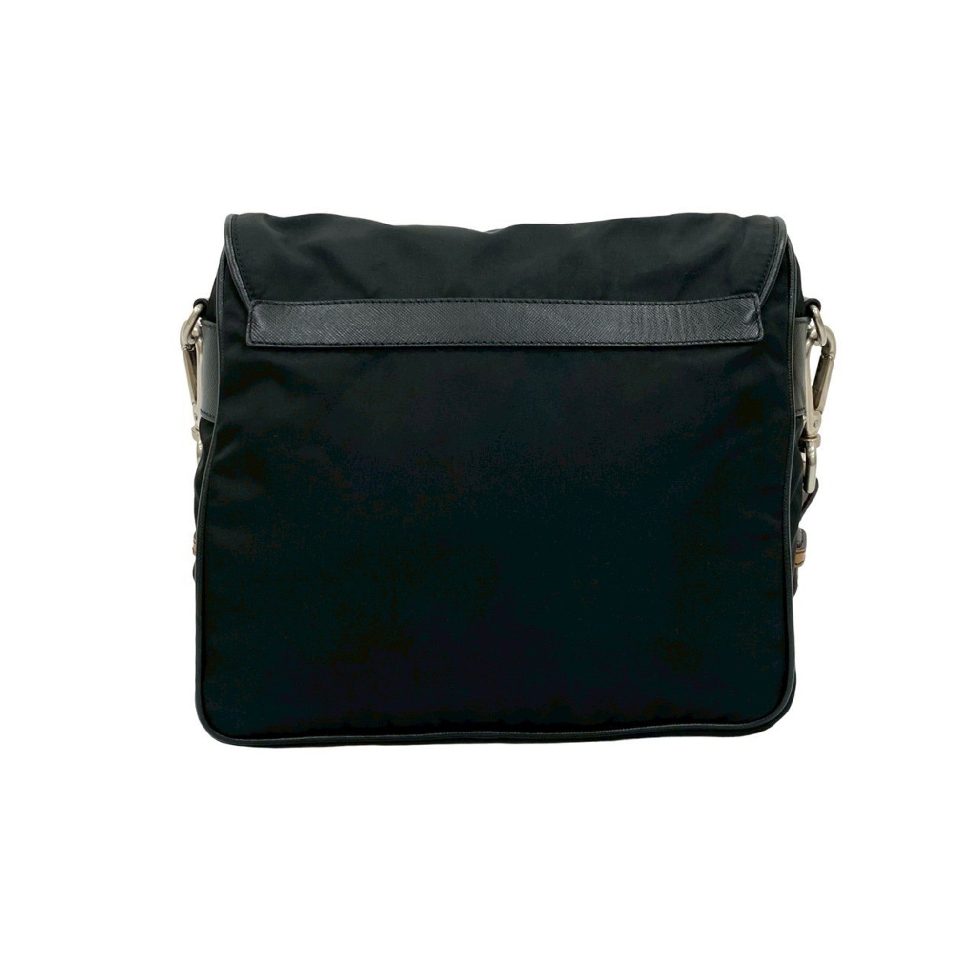 Prada Black Brown Leather Nylon Handbag Shoulder Bag (Pre-Owned)