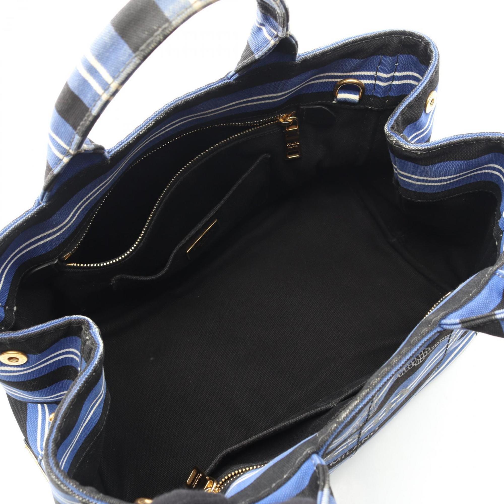 Prada Black Blue White Canvas Tote Bag (Pre-Owned)