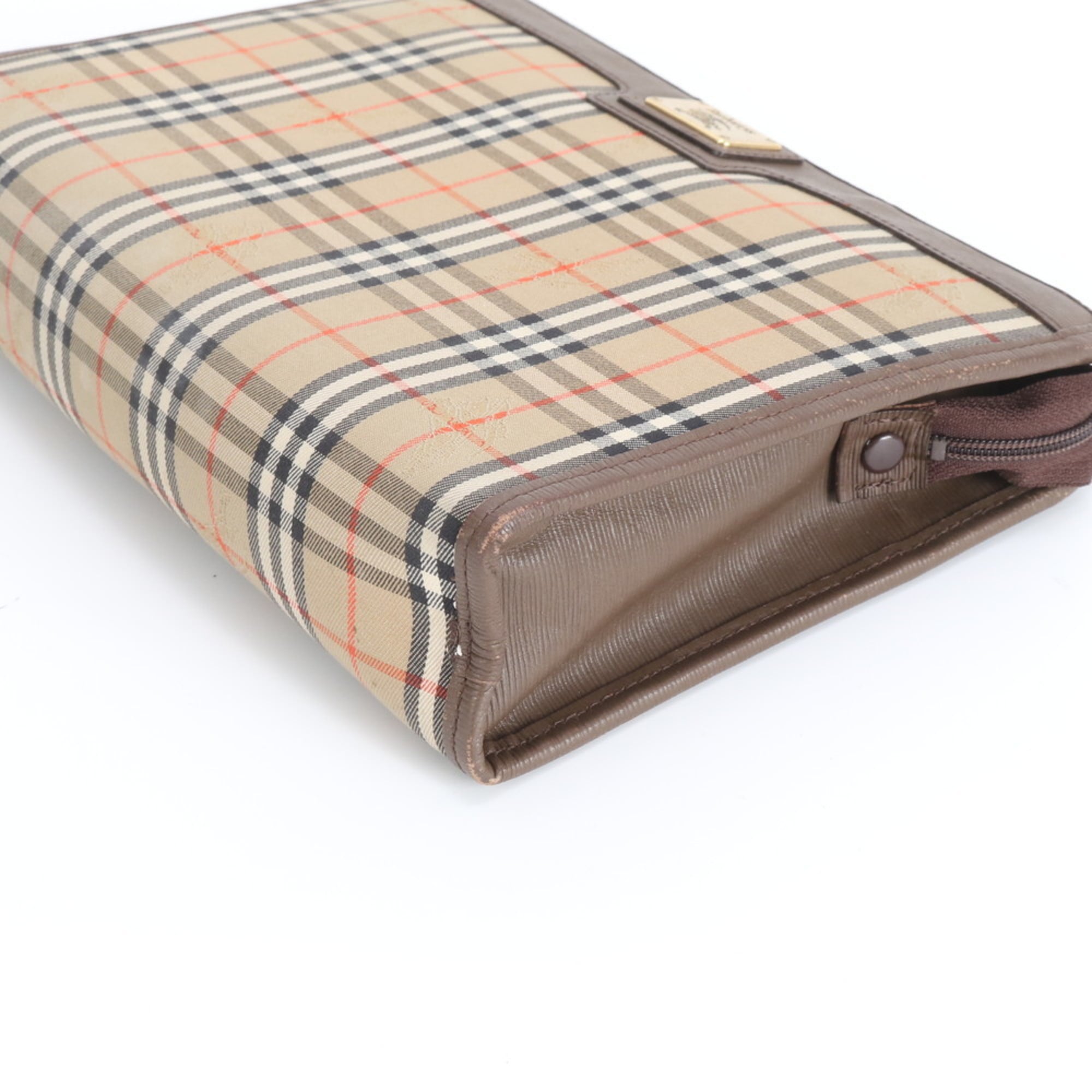 Burberry Brown Leather Canvas Pouch (Pre-Owned)