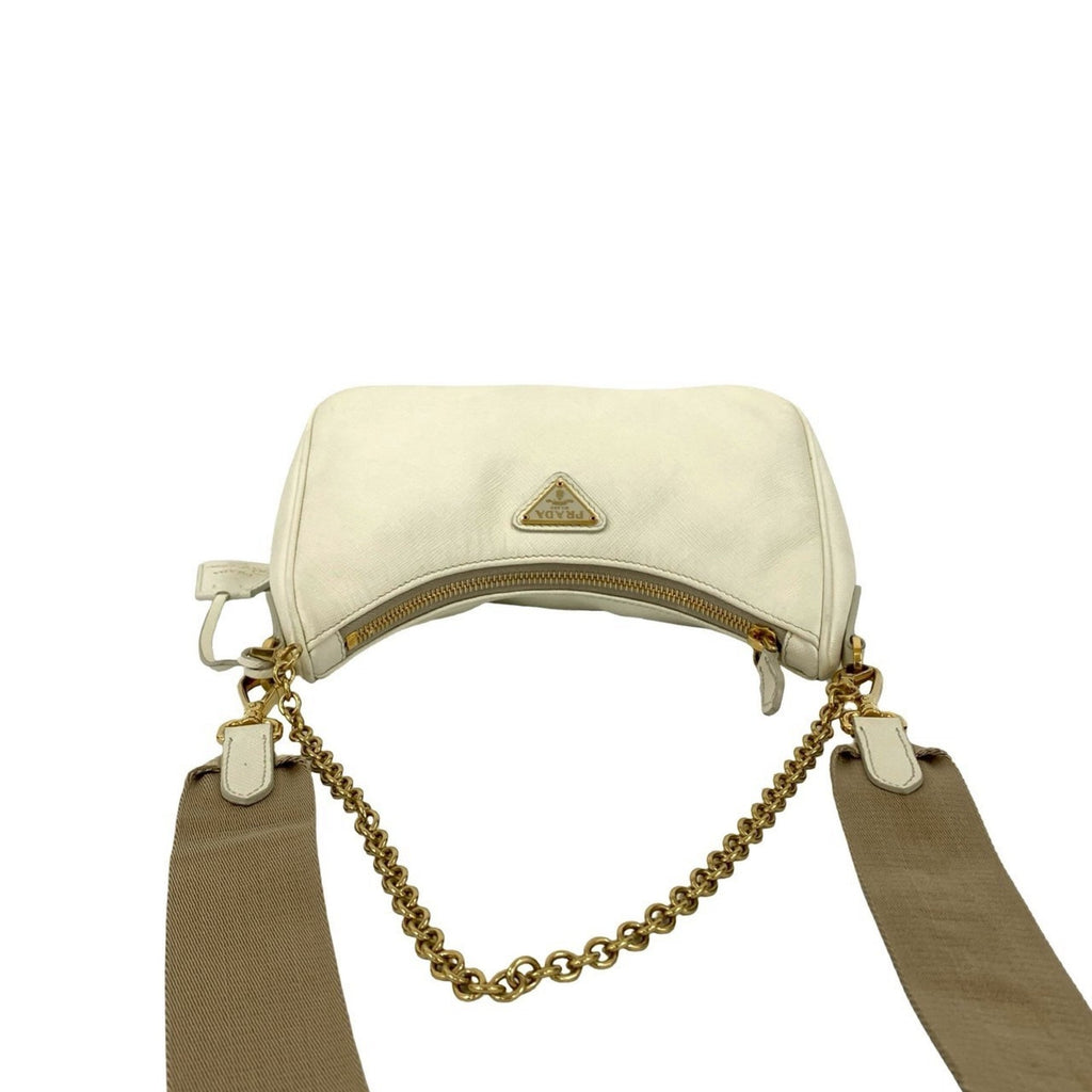 Prada White Leather Pochette Pouch Shoulder Bag (Pre-Owned)