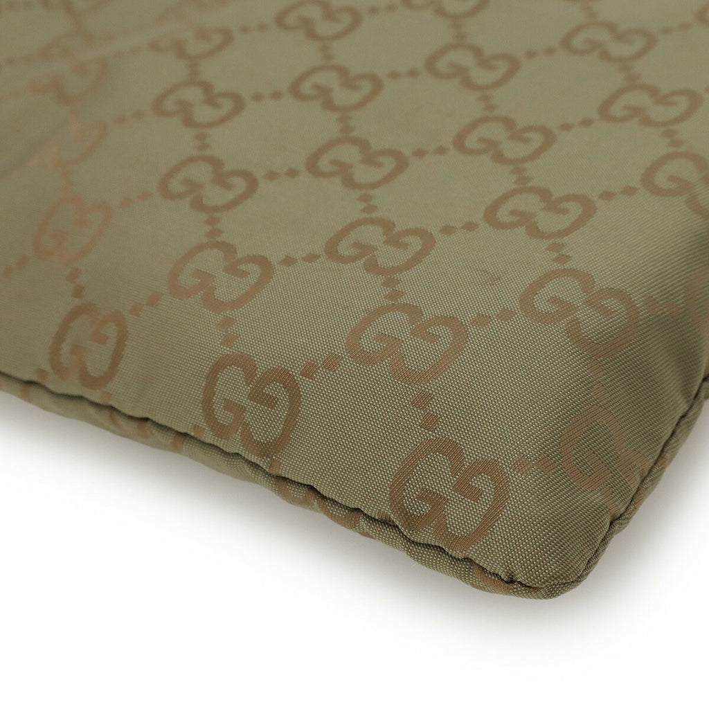 Gucci Green Khaki Nylon Leather Clutch Bag Pouch (Pre-Owned)