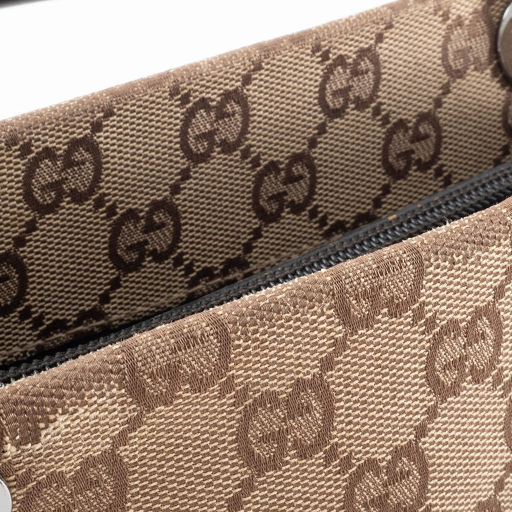 Gucci Beige Black Bamboo Canvas Handbag (Pre-Owned)