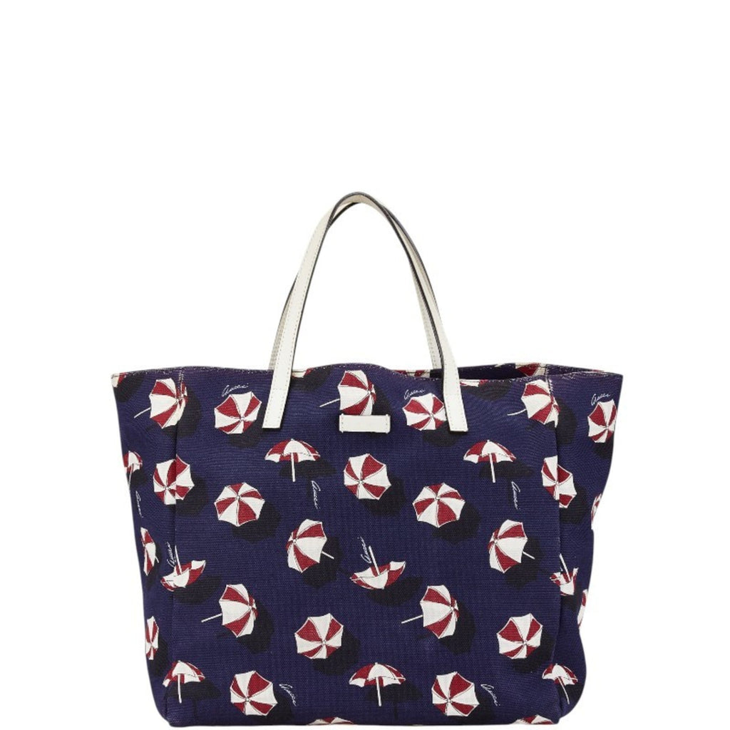 Gucci Multi-Color Navy Canvas Leather Handbag Tote Bag (Pre-Owned)
