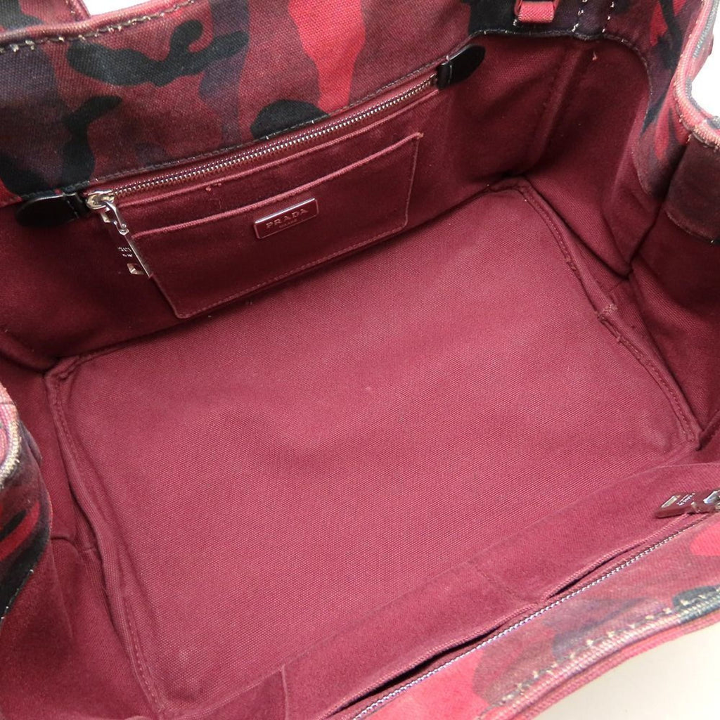 Prada Canapa Red Color Canvas Tote Bag (Pre-Owned)