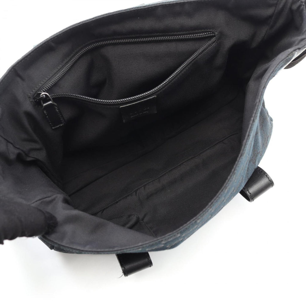 Gucci Black Navy Canvas Leather Shoulder Bag (Pre-Owned)