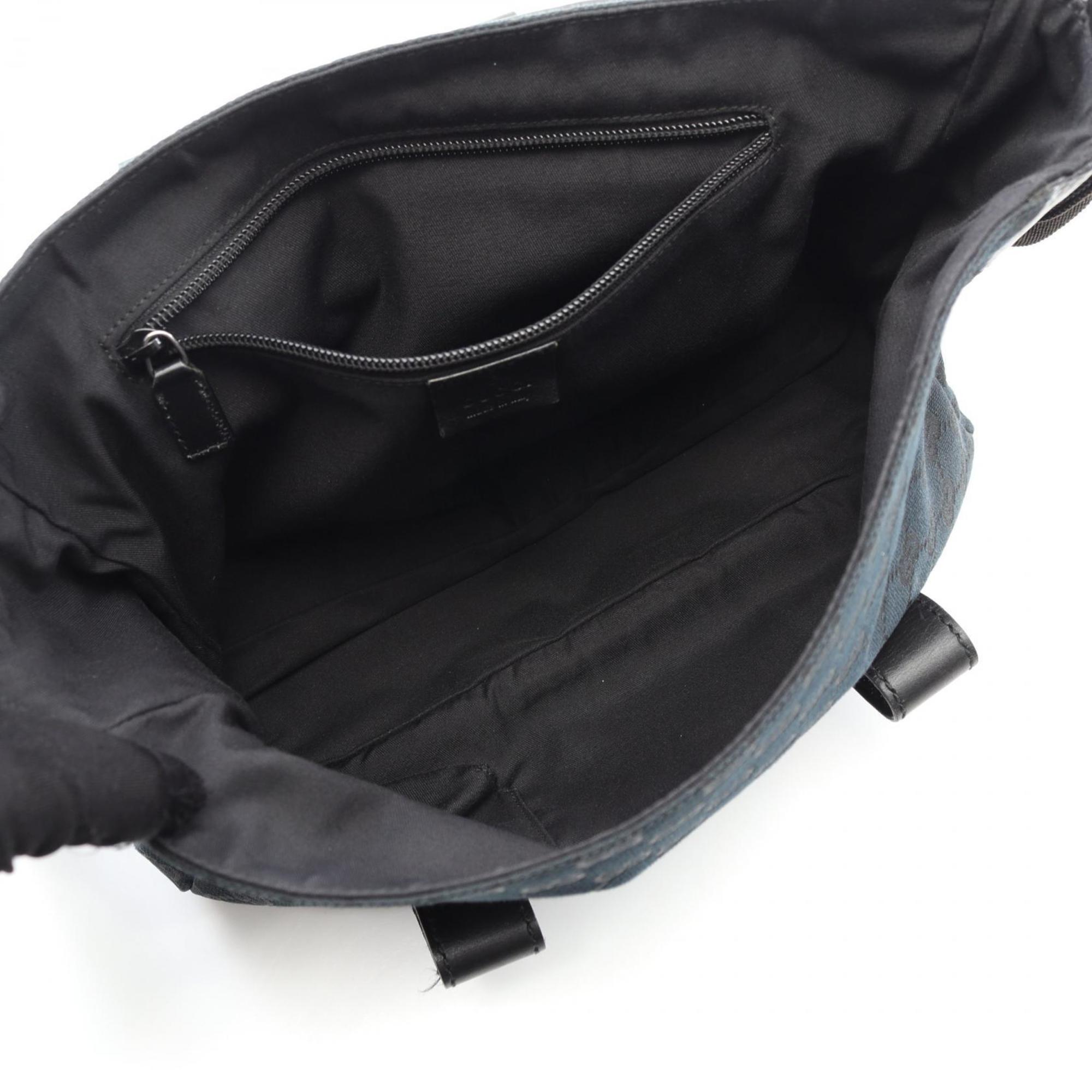 Gucci Black Navy Canvas Leather Shoulder Bag (Pre-Owned)