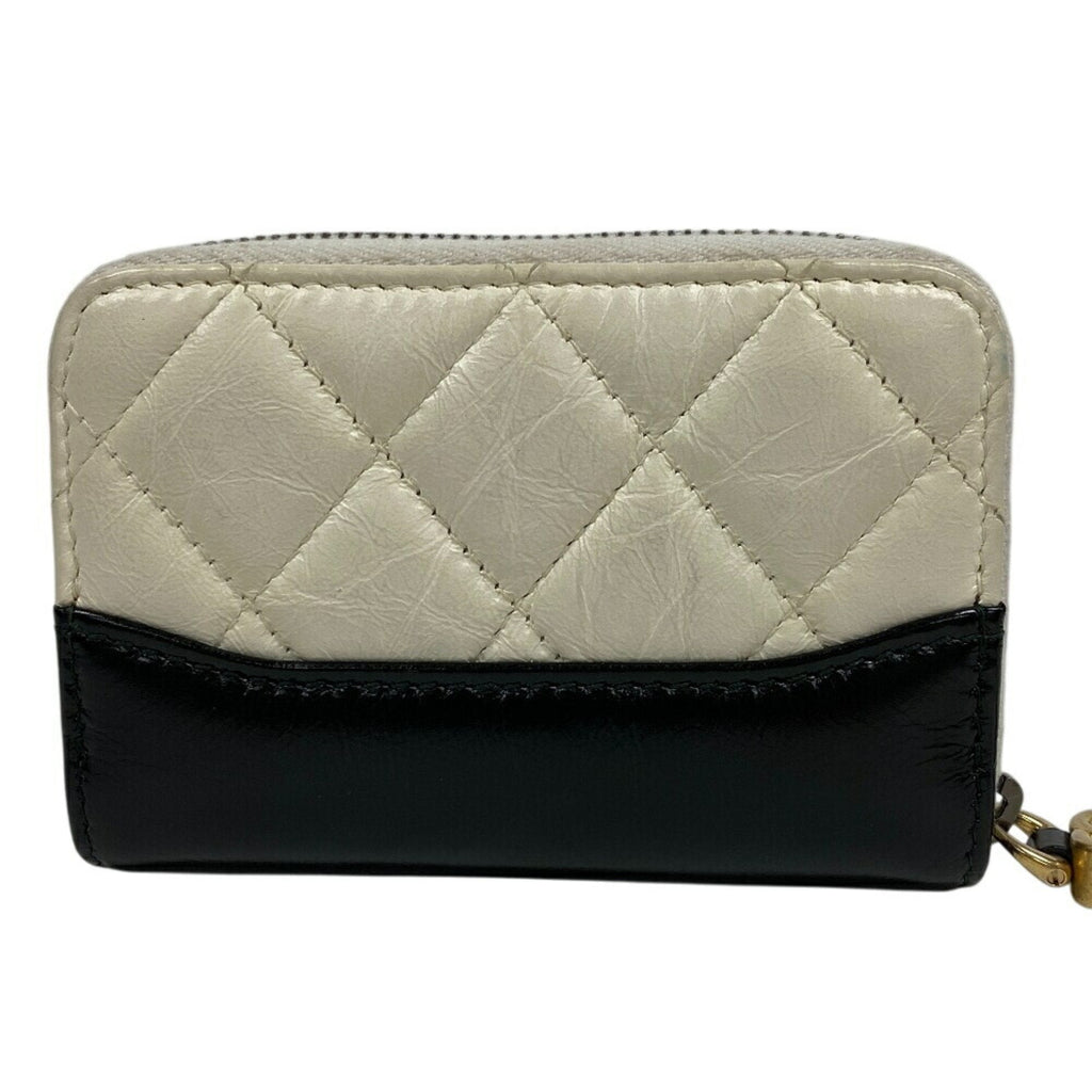 Chanel Black White Leather Coin Purse/Coin Case (Pre-Owned)