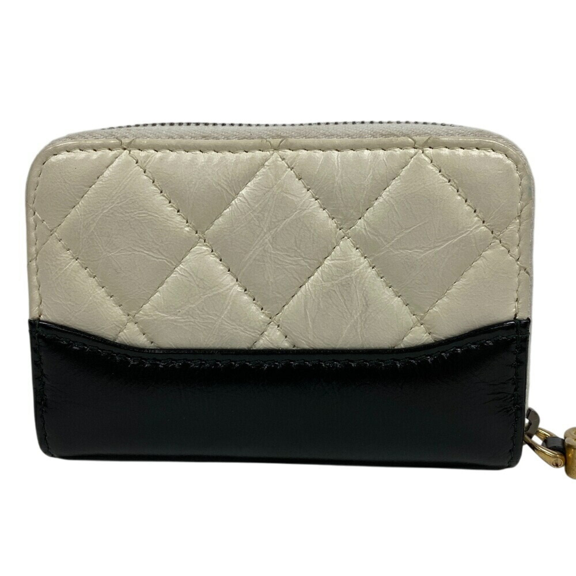 Chanel Black White Leather Coin Purse/Coin Case (Pre-Owned)