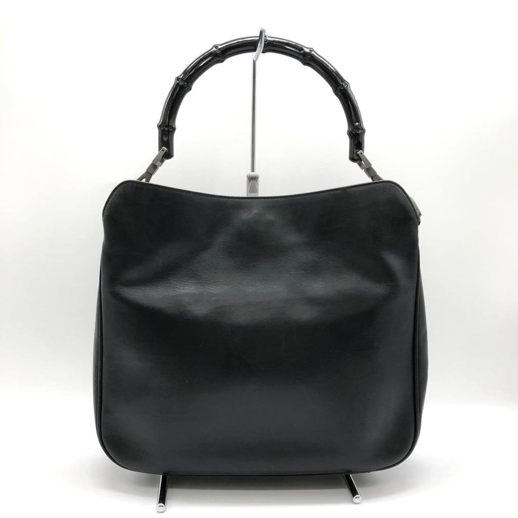 Gucci Black Bamboo Leather Handbag Shoulder Bag (Pre-Owned)