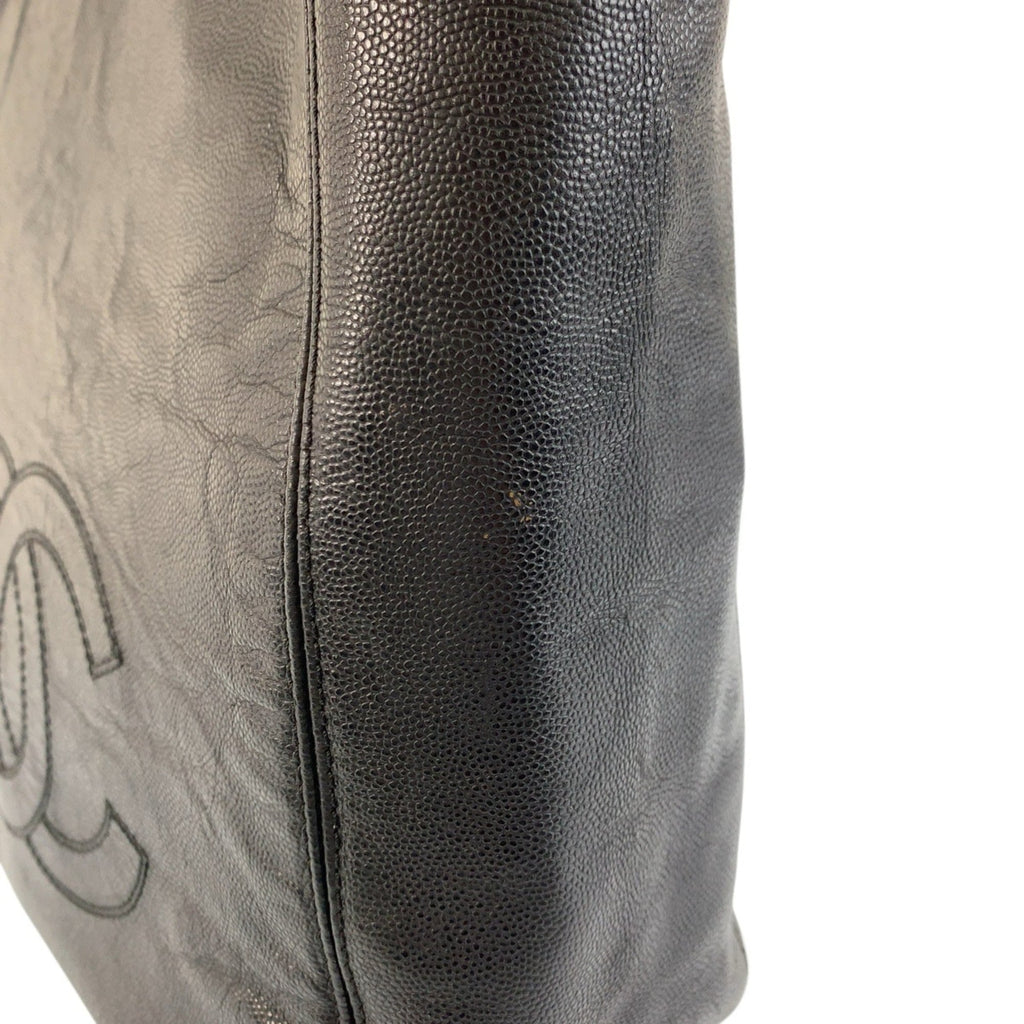 Chanel Black Marble Leather Shoulder Bag Tote Bag (Pre-Owned)