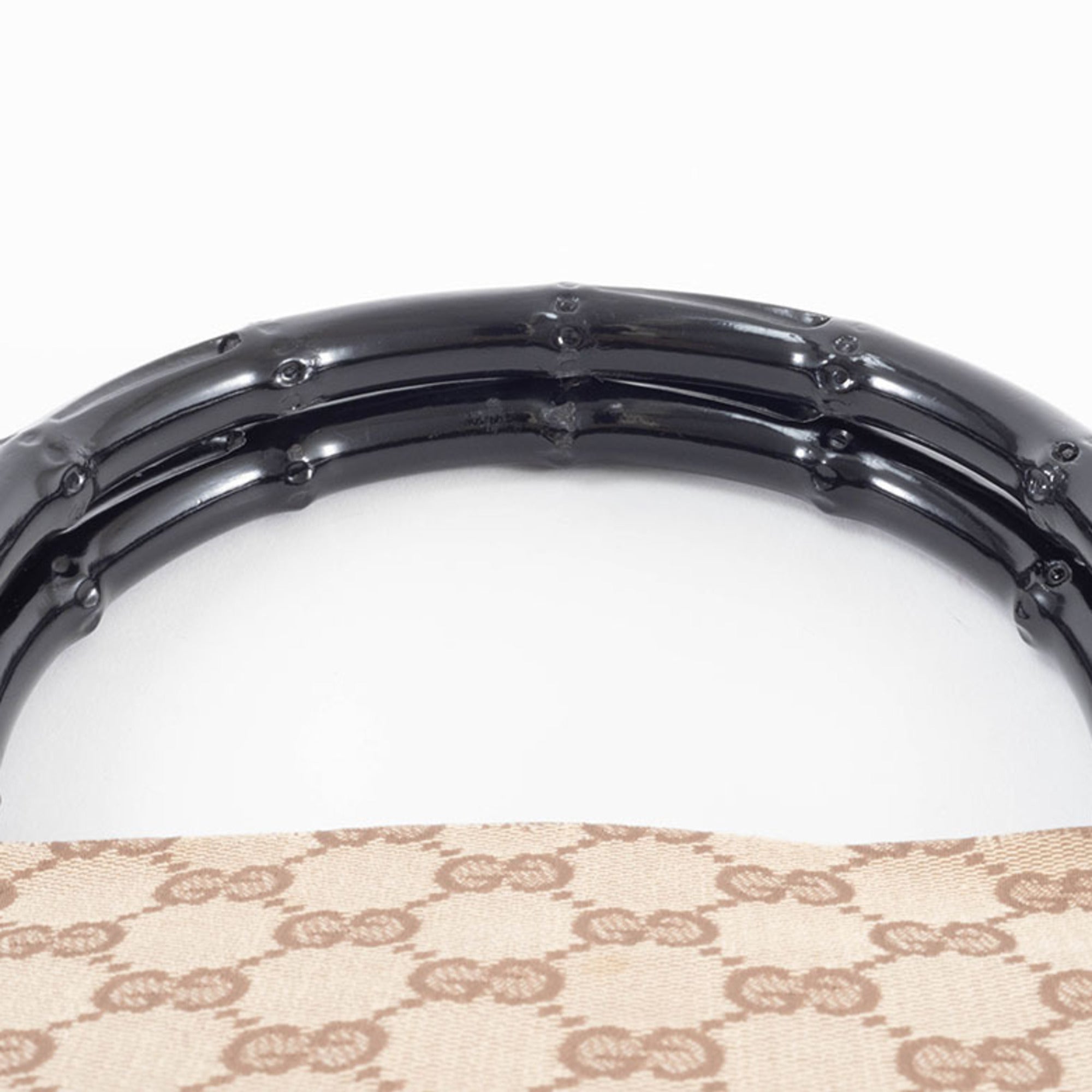 Gucci Beige Black Bamboo Canvas Handbag (Pre-Owned)