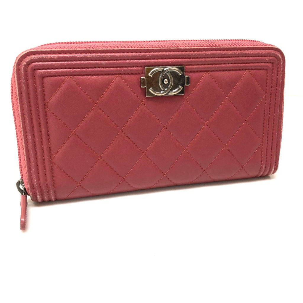 Chanel Pink Leather Long Wallet (Bi-Fold) (Pre-Owned)